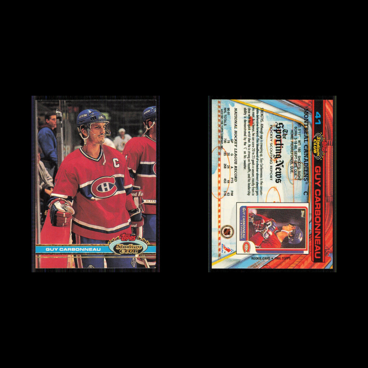 Guy Carbonneau #41 1991 Topps Stadium Club Montreal Canadiens Hockey Card NHL NM