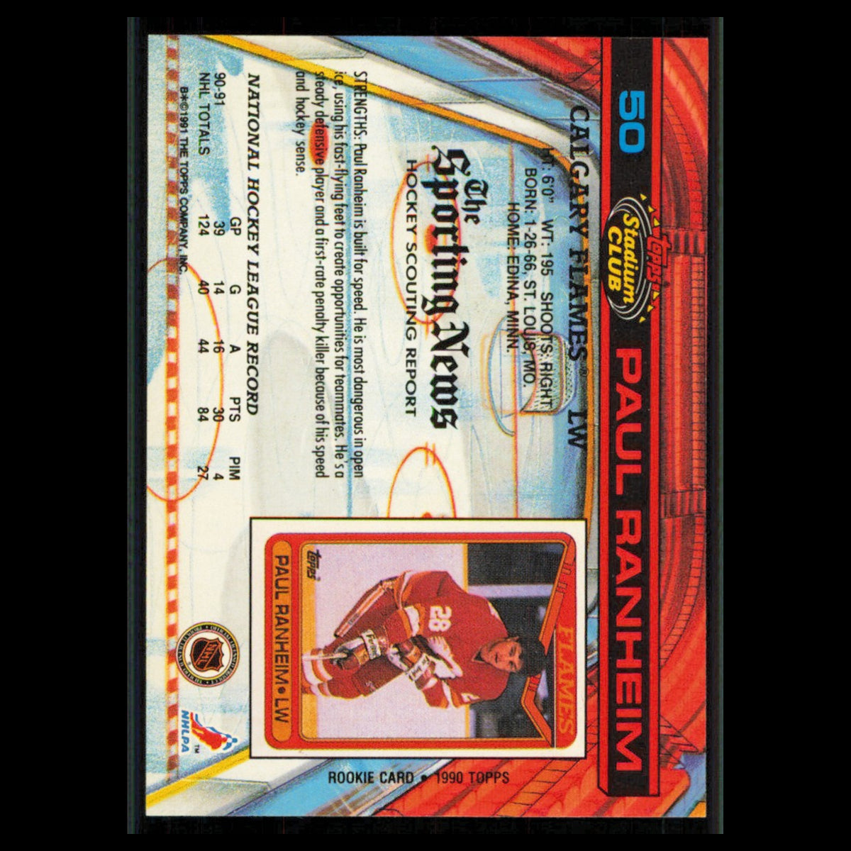 Paul Ranheim #50 1991 Topps Stadium Club Calgary Flames Hockey Card NHL NM