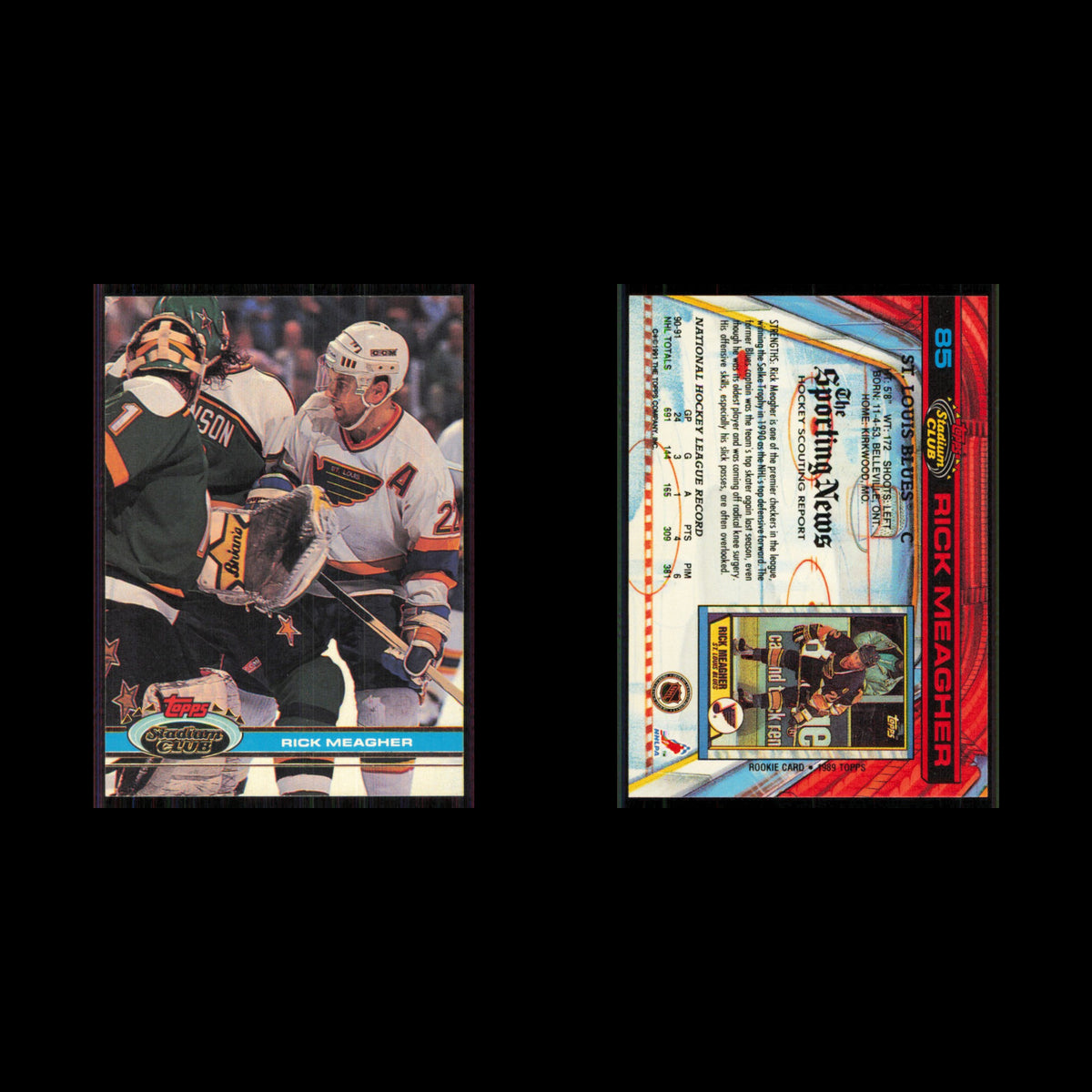 Rick Meagher #85 1991 Topps Stadium Club St. Louis Blues Hockey Card NHL NM