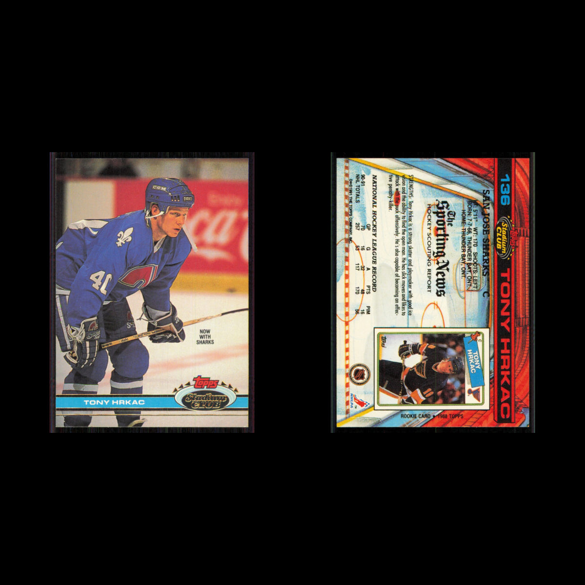 Tony Hrkac #136 1991 Topps Stadium Club San Jose Sharks Hockey Card NHL NM