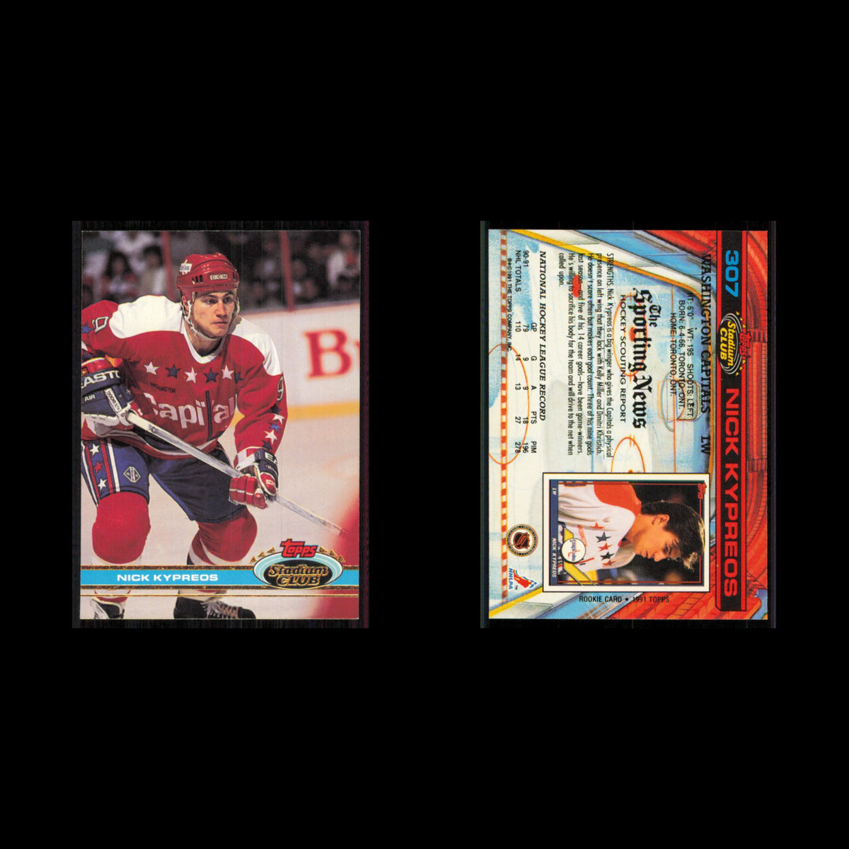 Nick Kypreos #307 1991 Topps Stadium Club Washington Capitals Hockey Card NHL NM