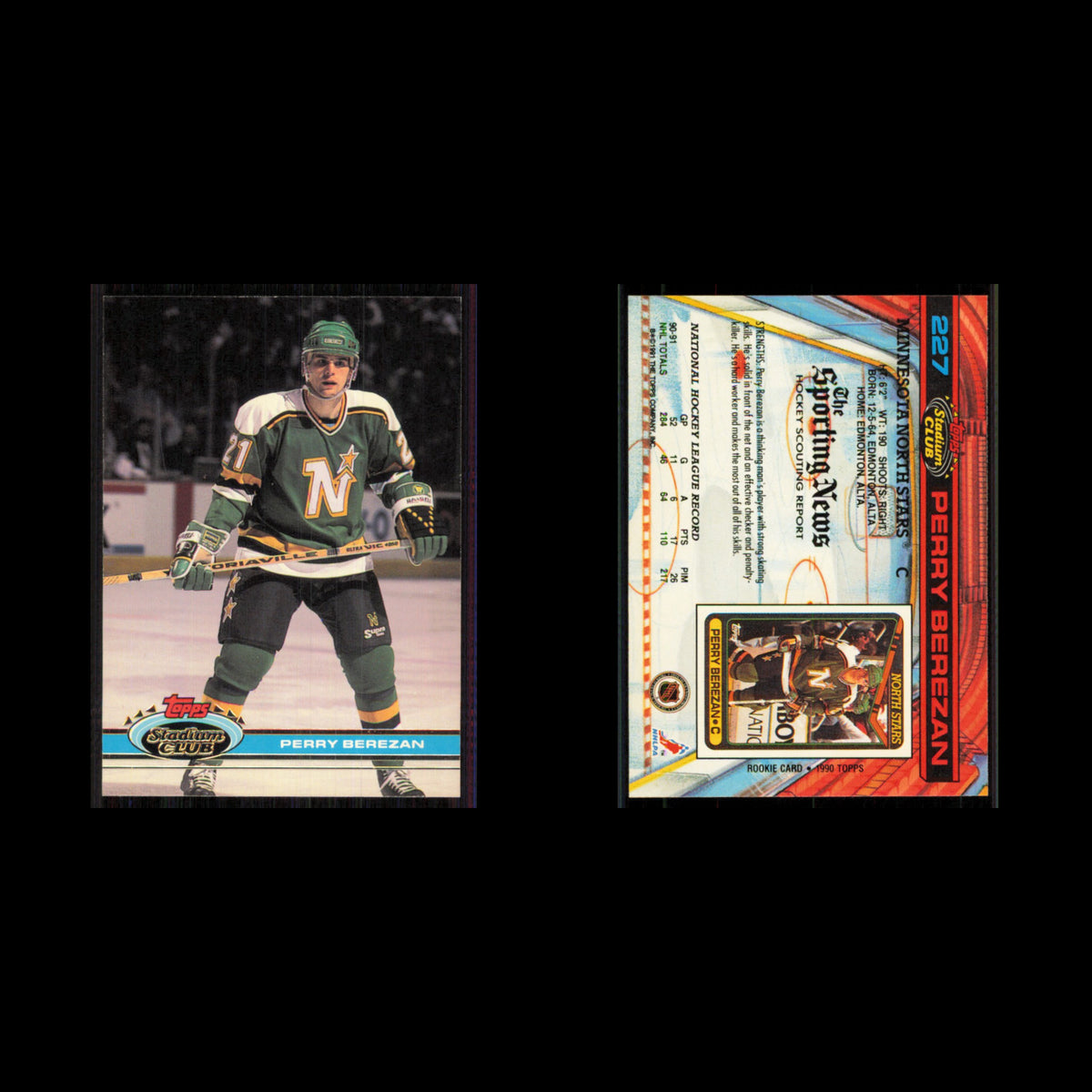 Perry Berezan #227 1991 Topps Stadium Club Minnesota North Stars Hockey Card NHL