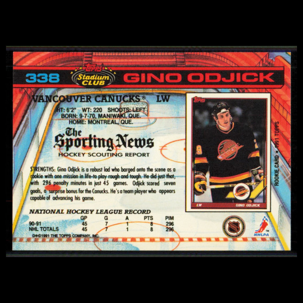 Gino Odjick #338 1991 Topps Stadium Club Vancouver Canucks Hockey Card NHL NM