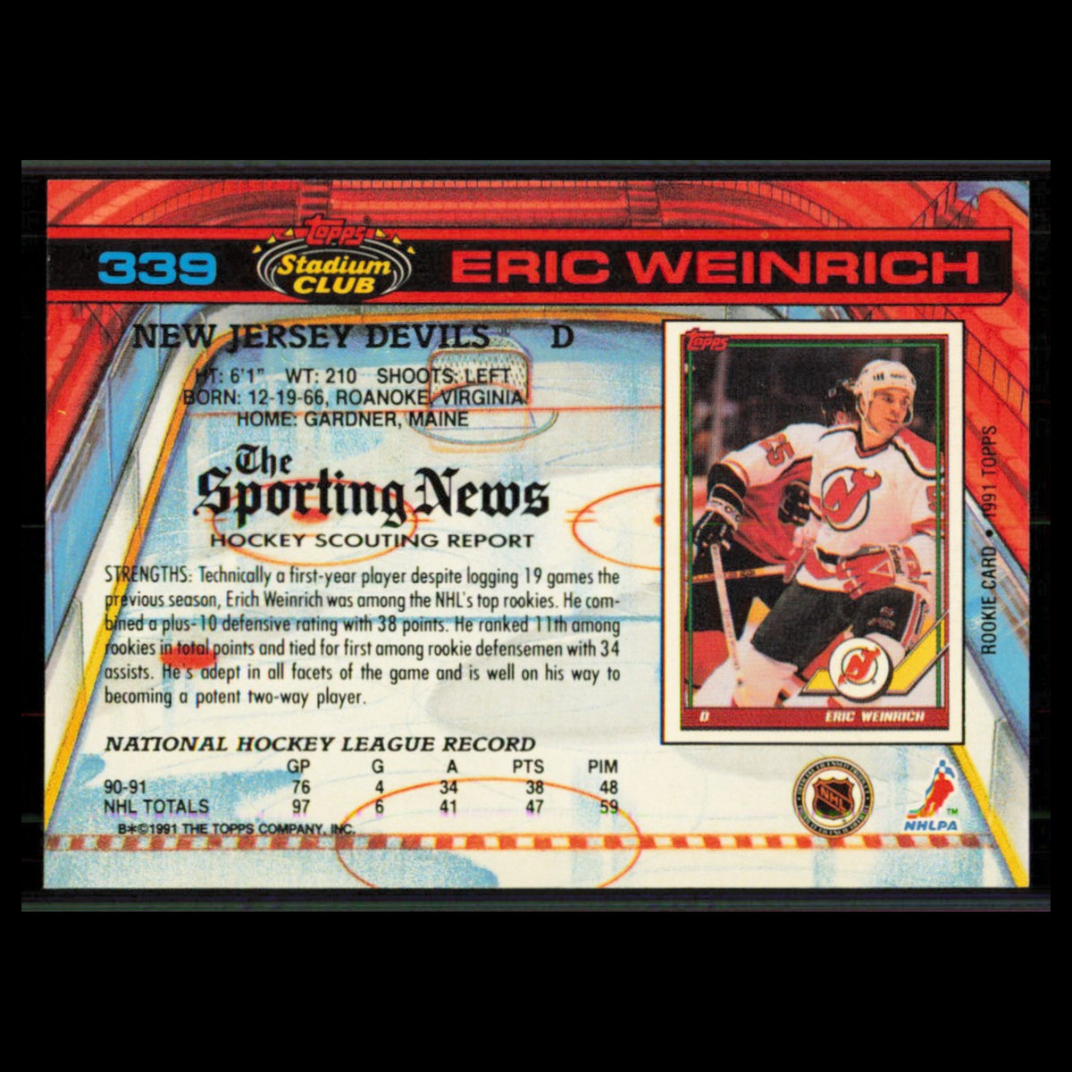 Eric Weinrich #339 1991 Topps Stadium Club New Jersey Devils Hockey Card NHL NM