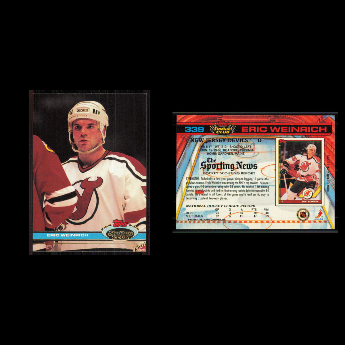 Eric Weinrich #339 1991 Topps Stadium Club New Jersey Devils Hockey Card NHL NM
