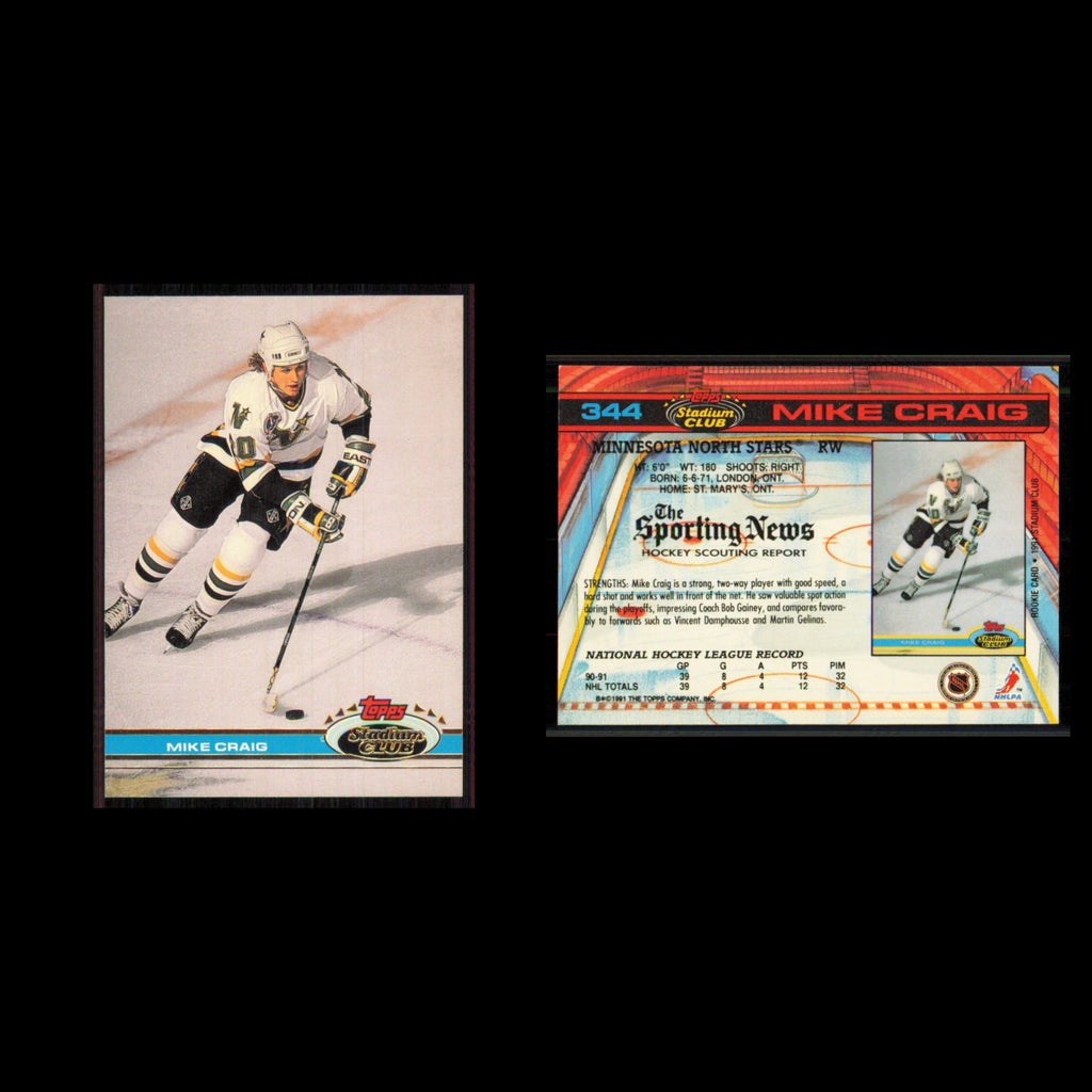 Mike Craig #344 1991 Topps Stadium Club Minnesota North Stars Hockey Card NHL NM
