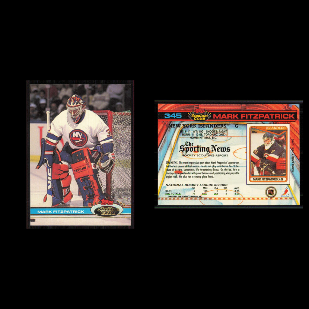 Mark Fitzpatrick #345 1991 Topps Stadium Club New York Islanders Hockey Card NHL