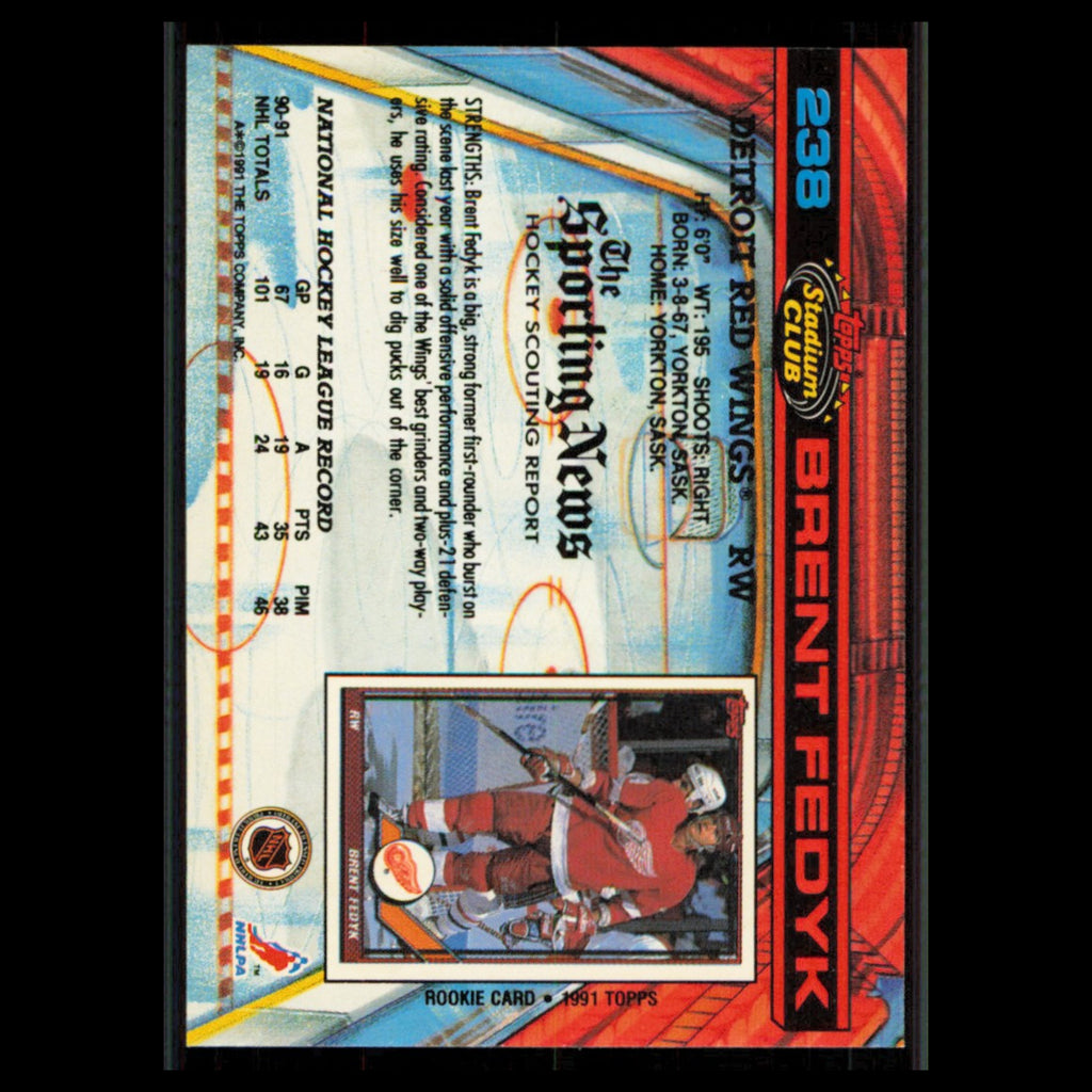 Brent Fedyk #238 1991 Topps Stadium Club Detroit Red Wings Hockey Card NHL NM