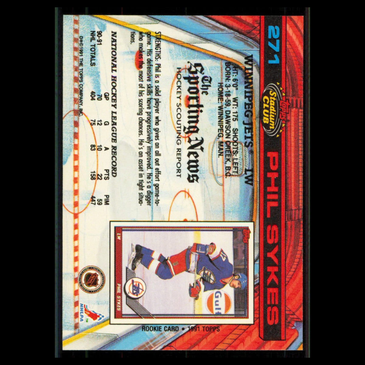 Phil Sykes #271 1991 Topps Stadium Club Winnipeg Jets Hockey Card NHL NM