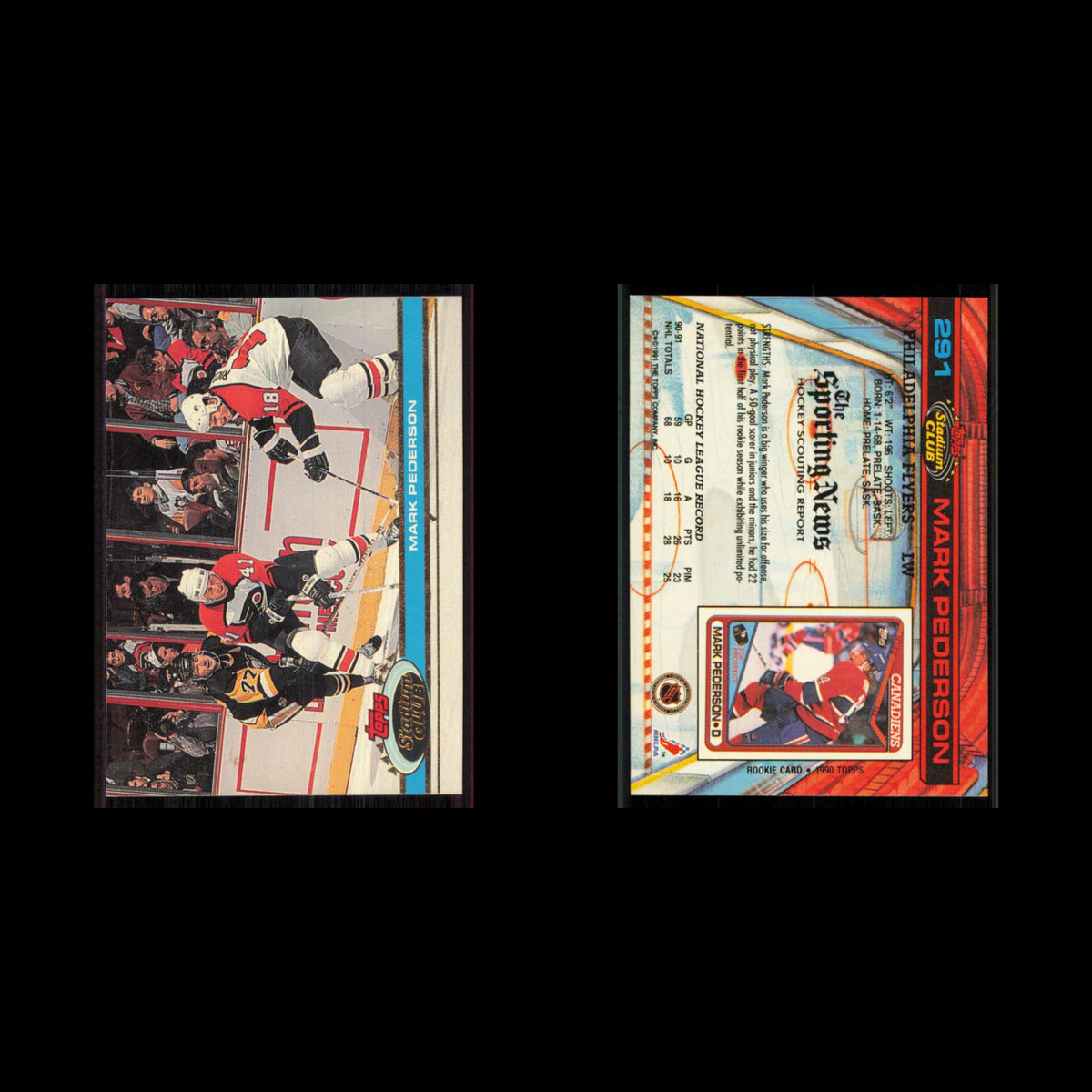 Mark Pederson #291 1991 Topps Stadium Club Philadelphia Flyers Hockey Card NHL