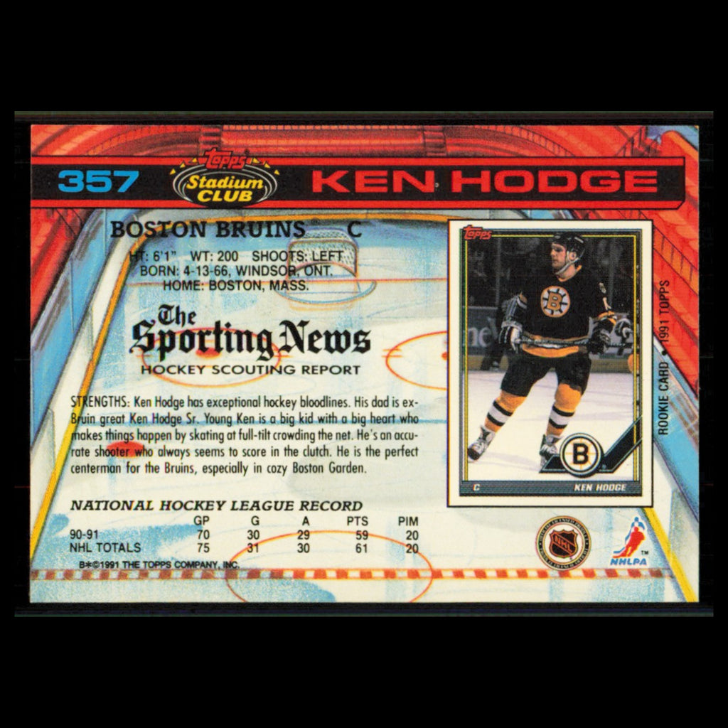 Ken Hodge #357 1991 Topps Stadium Club Boston Bruins Hockey Card NHL NM