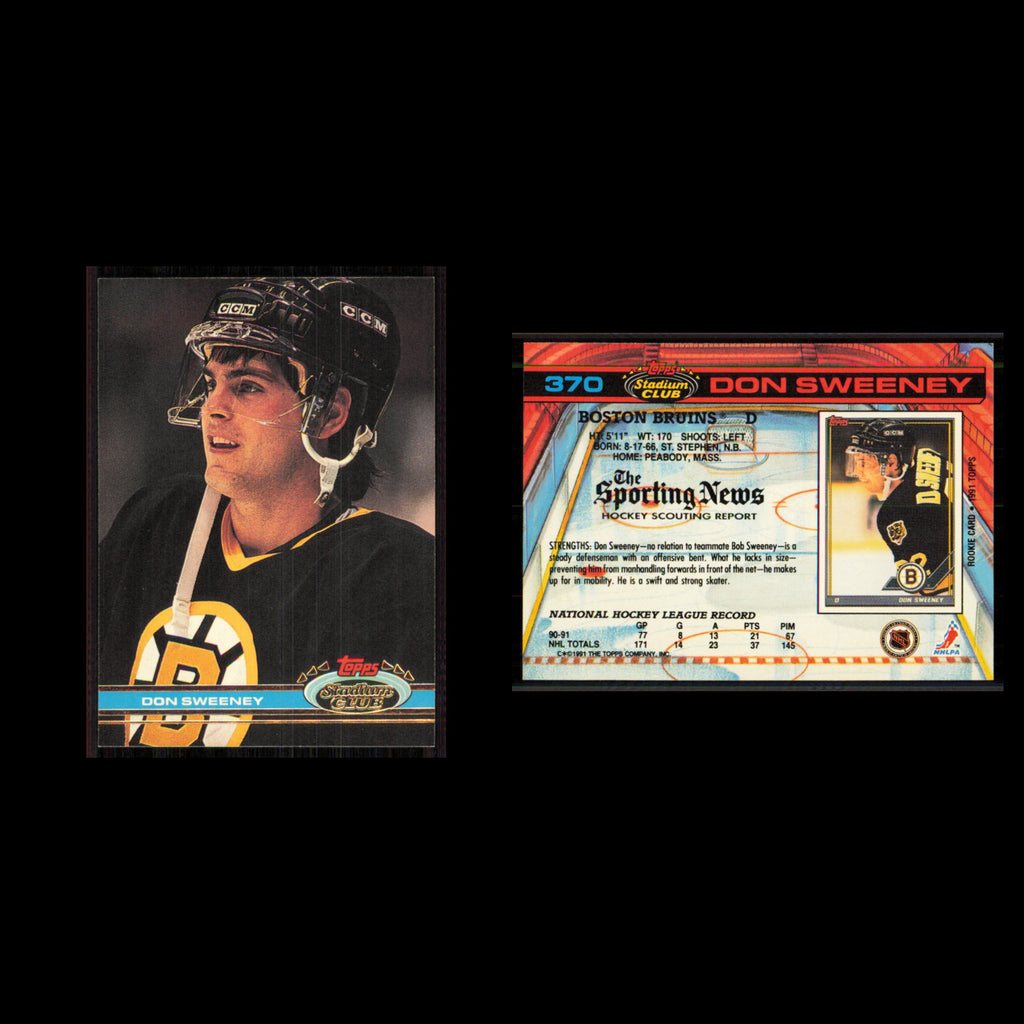 Don Sweeney #370 1991 Topps Stadium Club Boston Bruins Hockey Card NHL NM