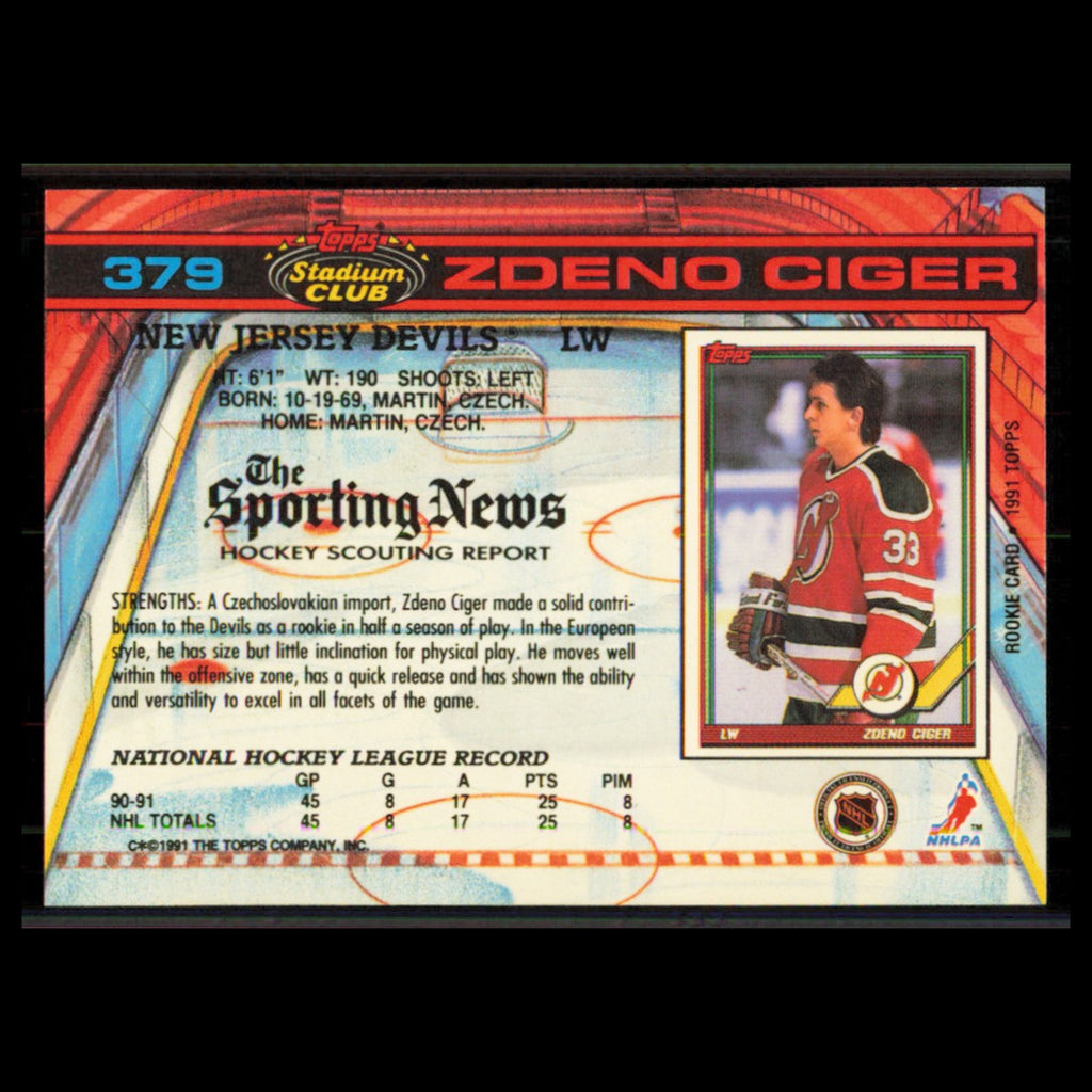 Zdeno Ciger #379 1991 Topps Stadium Club New Jersey Devils Hockey Card NHL NM