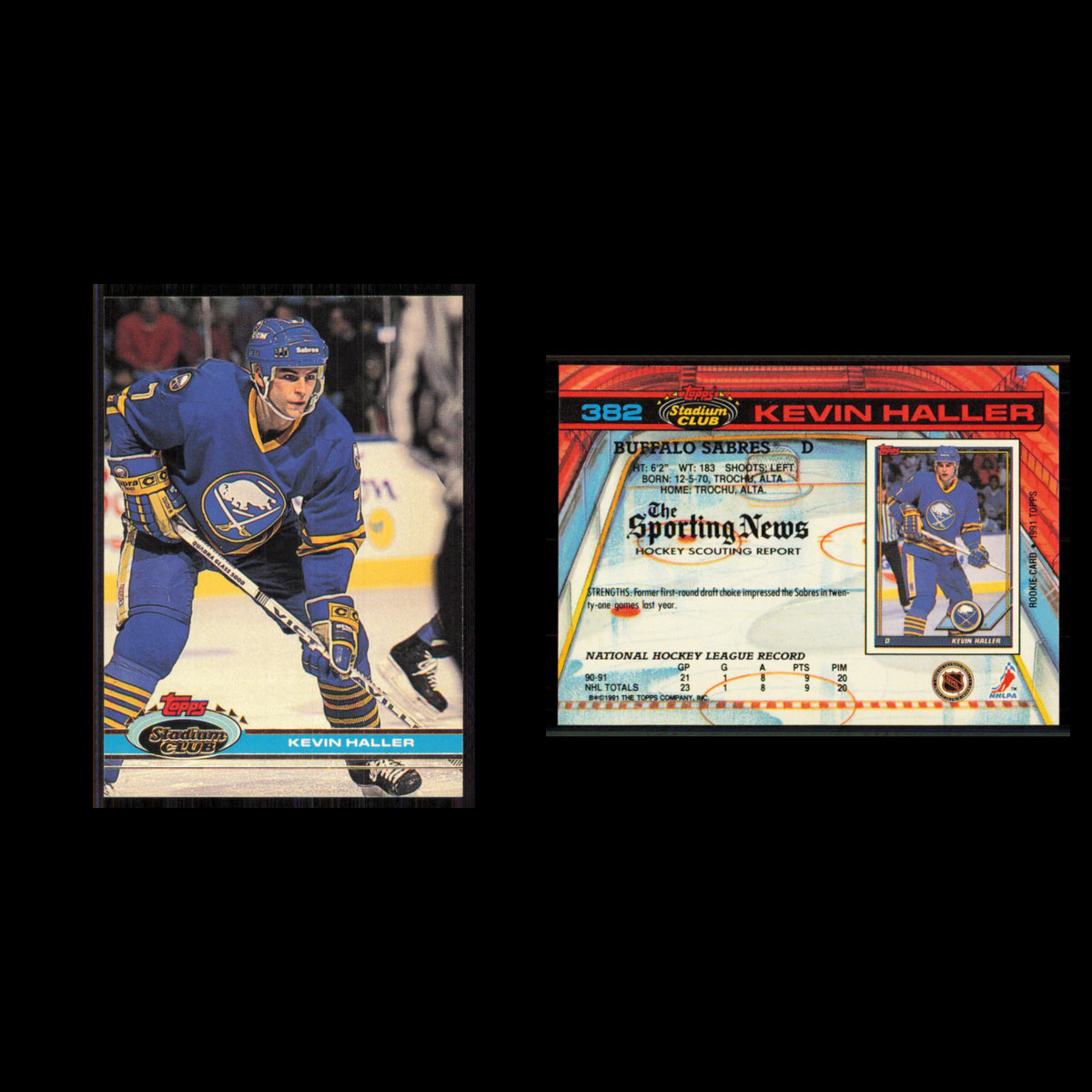 Kevin Haller Rookie #382 1991 Topps Stadium Club Buffalo Sabres Hockey Card NHL