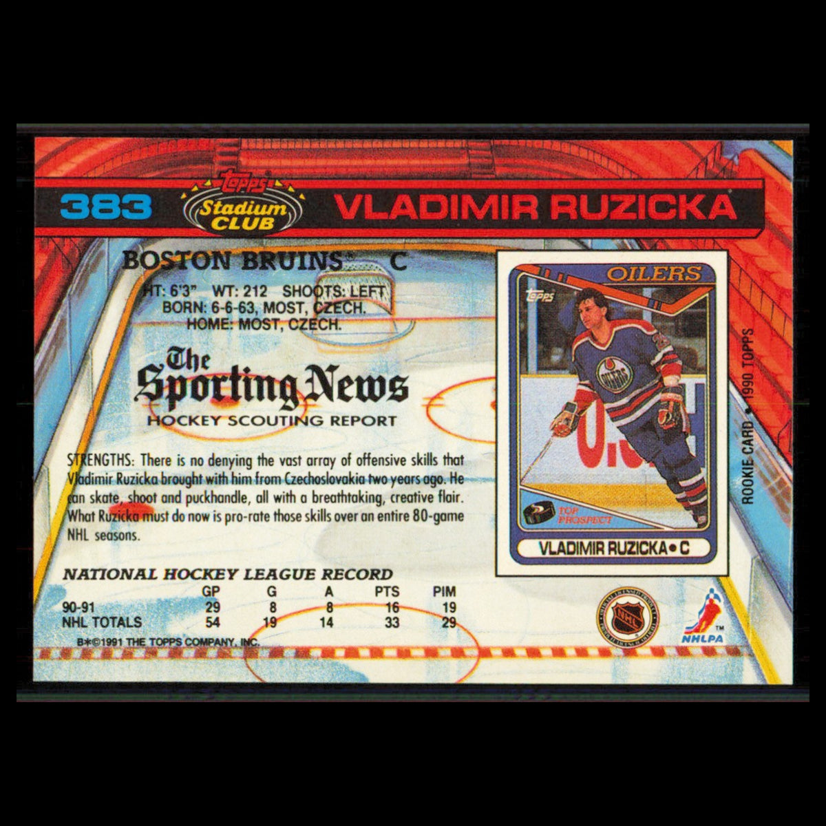 Vladimir Ruzicka #383 1991 Topps Stadium Club Boston Bruins Hockey Card NHL NM