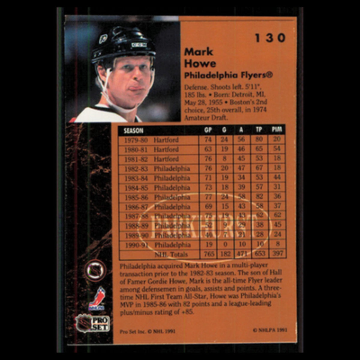 Mark Howe #130 1991 Parkhurst Philadelphia Flyers Hockey Card NHL NM