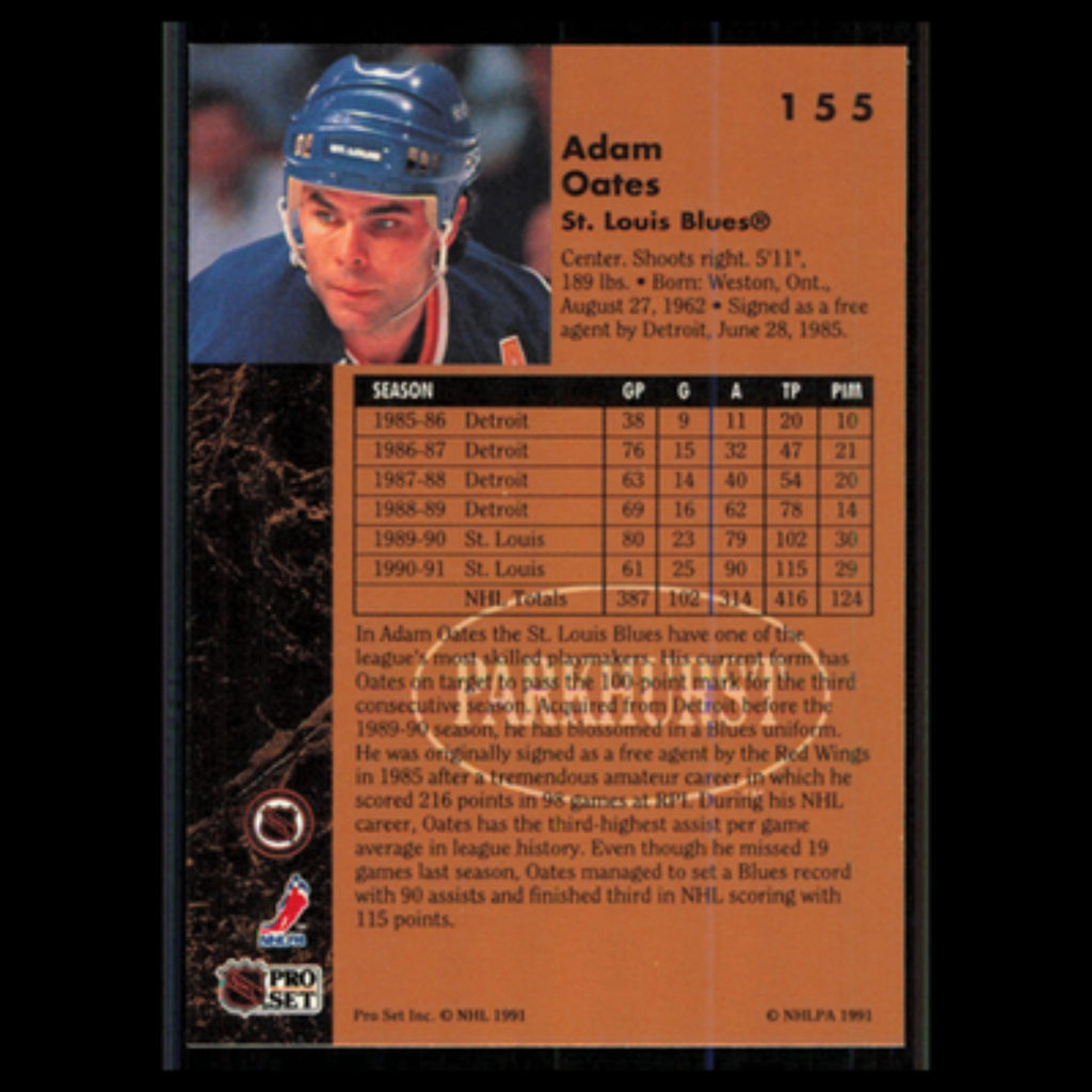 Adam Oates #155 1991 Parkhurst St. Louis Blues Hockey Card NHL NM