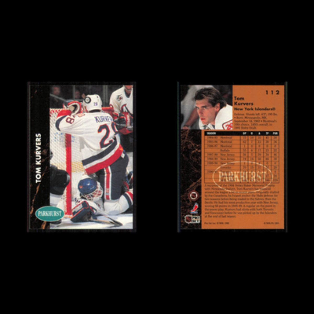 Tom Kurvers #112 1991 Parkhurst New York Islanders Hockey Card NHL NM