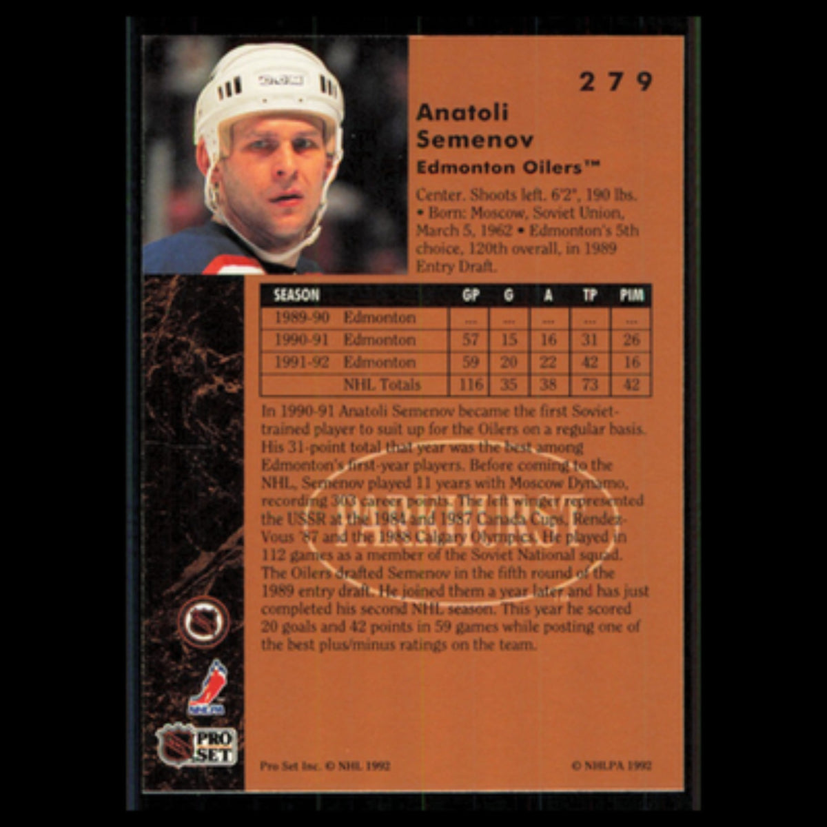 Anatoli Semenov #279 1991 Parkhurst Edmonton Oilers Hockey Card NHL NM