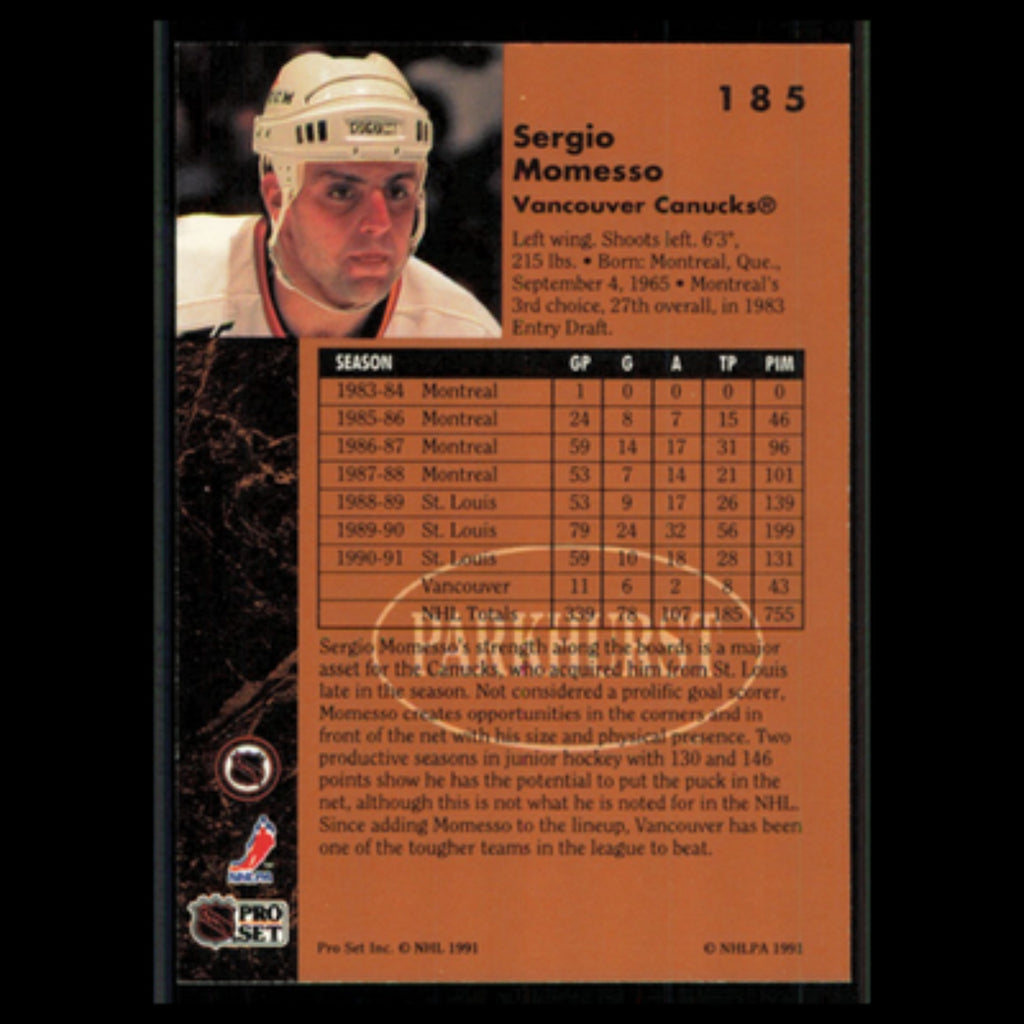 Sergio Momesso #185 1991 Parkhurst Vancouver Canucks Hockey Card NHL NM