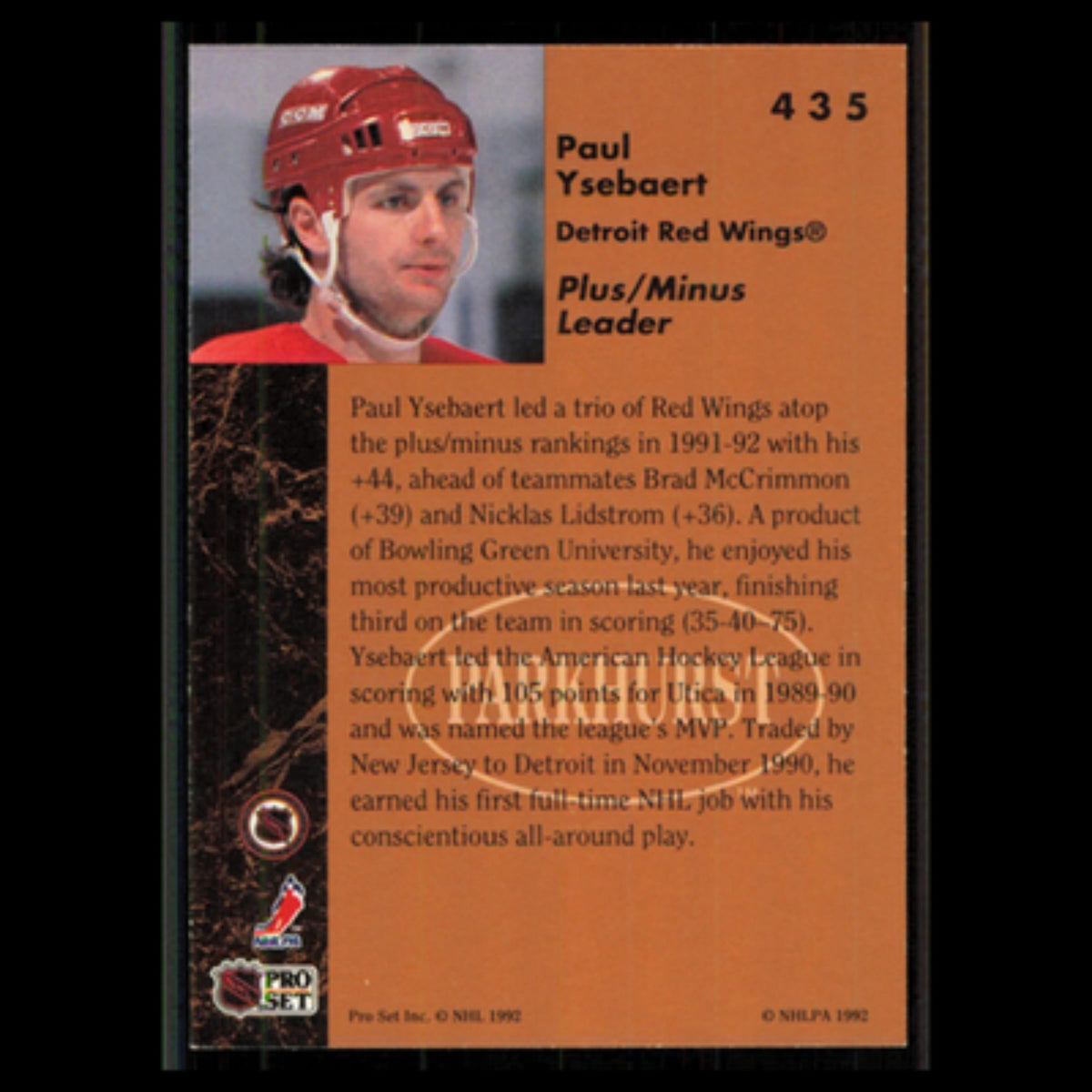 Paul Ysebaert #435 1991 Parkhurst Detroit Red Wings Hockey Card NHL NM