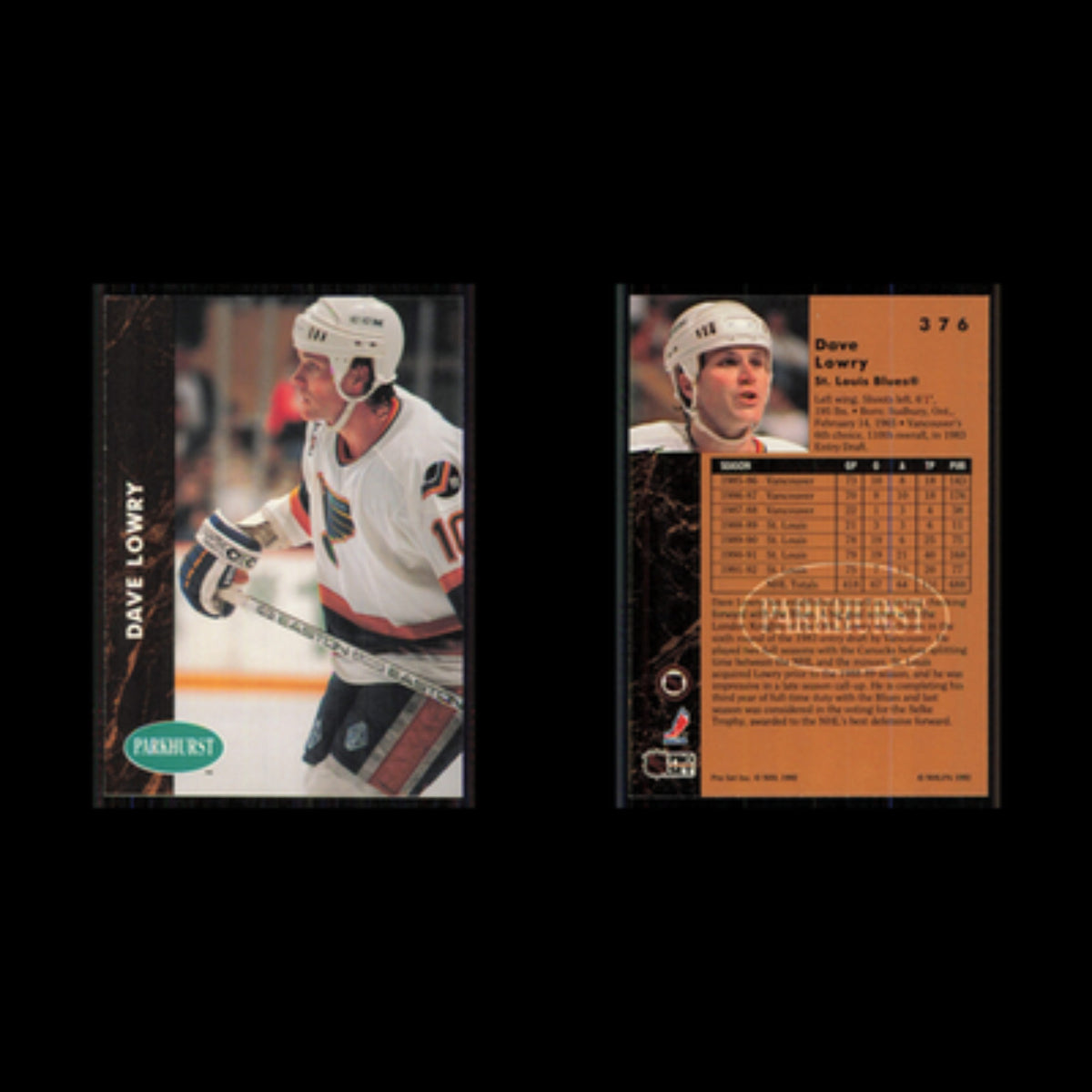 Dave Lowry #376 1991 Parkhurst St. Louis Blues Hockey Card NHL NM