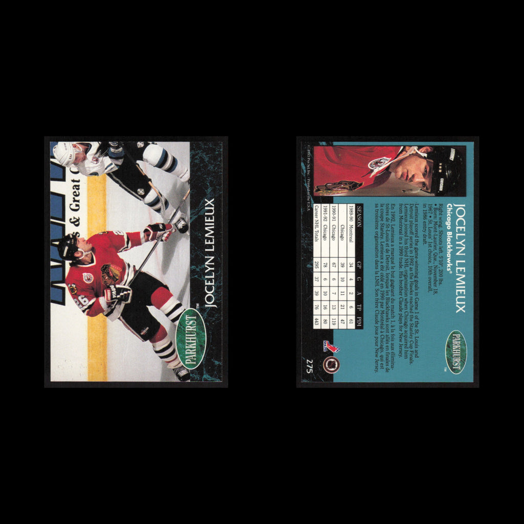 Jocelyn Lemieux #275 1992 Parkhurst Chicago Blackhawks Hockey Card NHL NM
