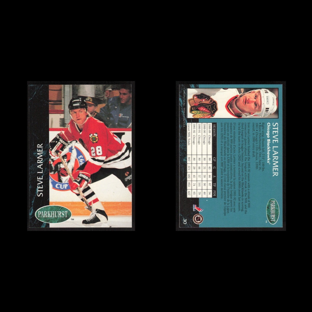 Steve Larmer #30 1992 Parkhurst Chicago Blackhawks Hockey Card NHL NM