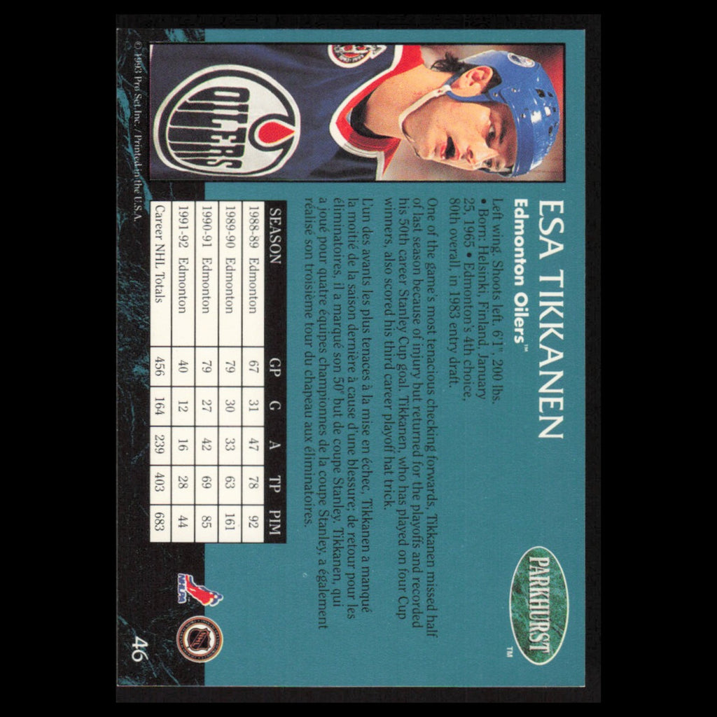 Esa Tikkanen #46 1992 Parkhurst Edmonton Oilers Hockey Card NHL NM