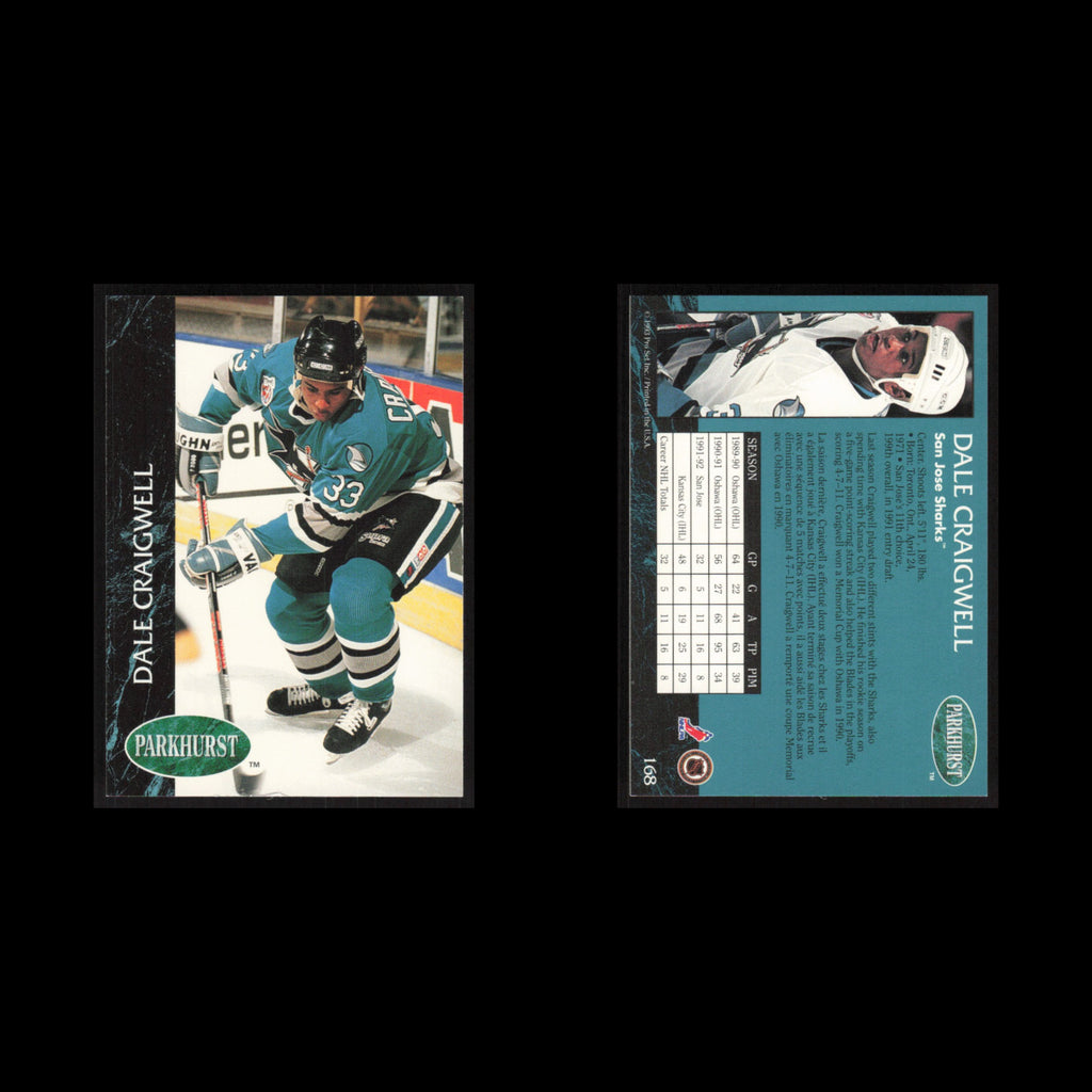 Dale Craigwell #168 1992 Parkhurst San Jose Sharks Hockey Card NHL NM