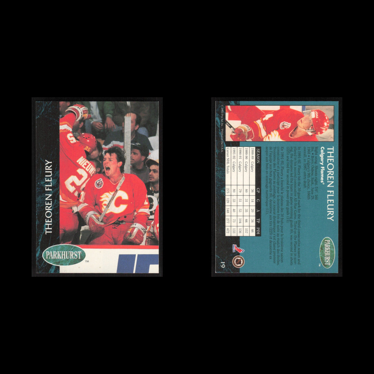 Theoren Fleury #19 1992 Parkhurst Calgary Flames Hockey Card NHL NM