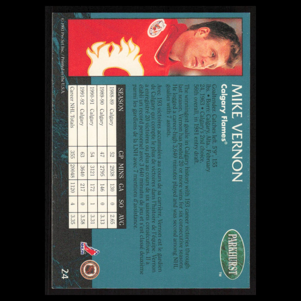 Mike Vernon #24 1992 Parkhurst Calgary Flames Hockey Card NHL NM