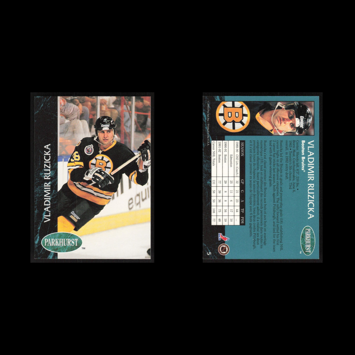 Vladimir Ruzicka #5 1992 Parkhurst Boston Bruins Hockey Card NHL NM