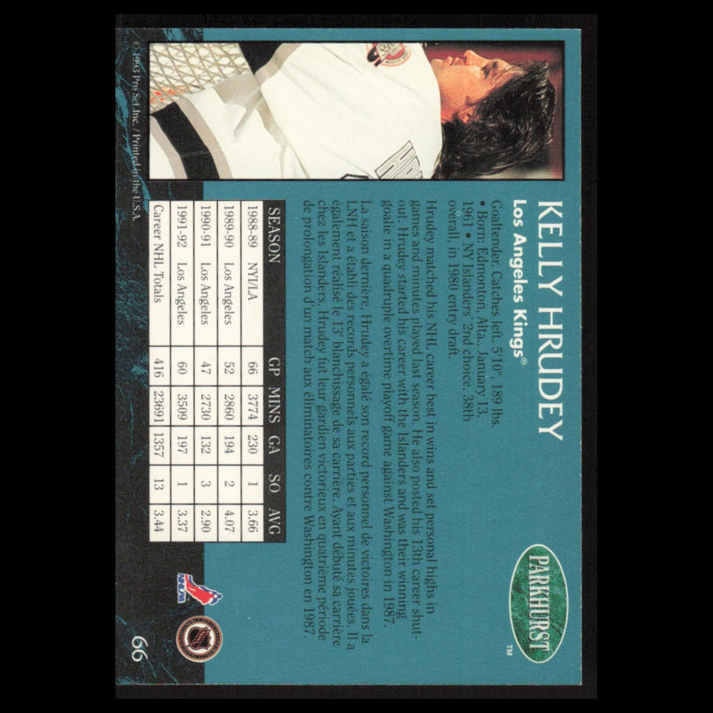 Kelly Hrudey #66 1992 Parkhurst Los Angeles Kings Hockey Card NHL NM