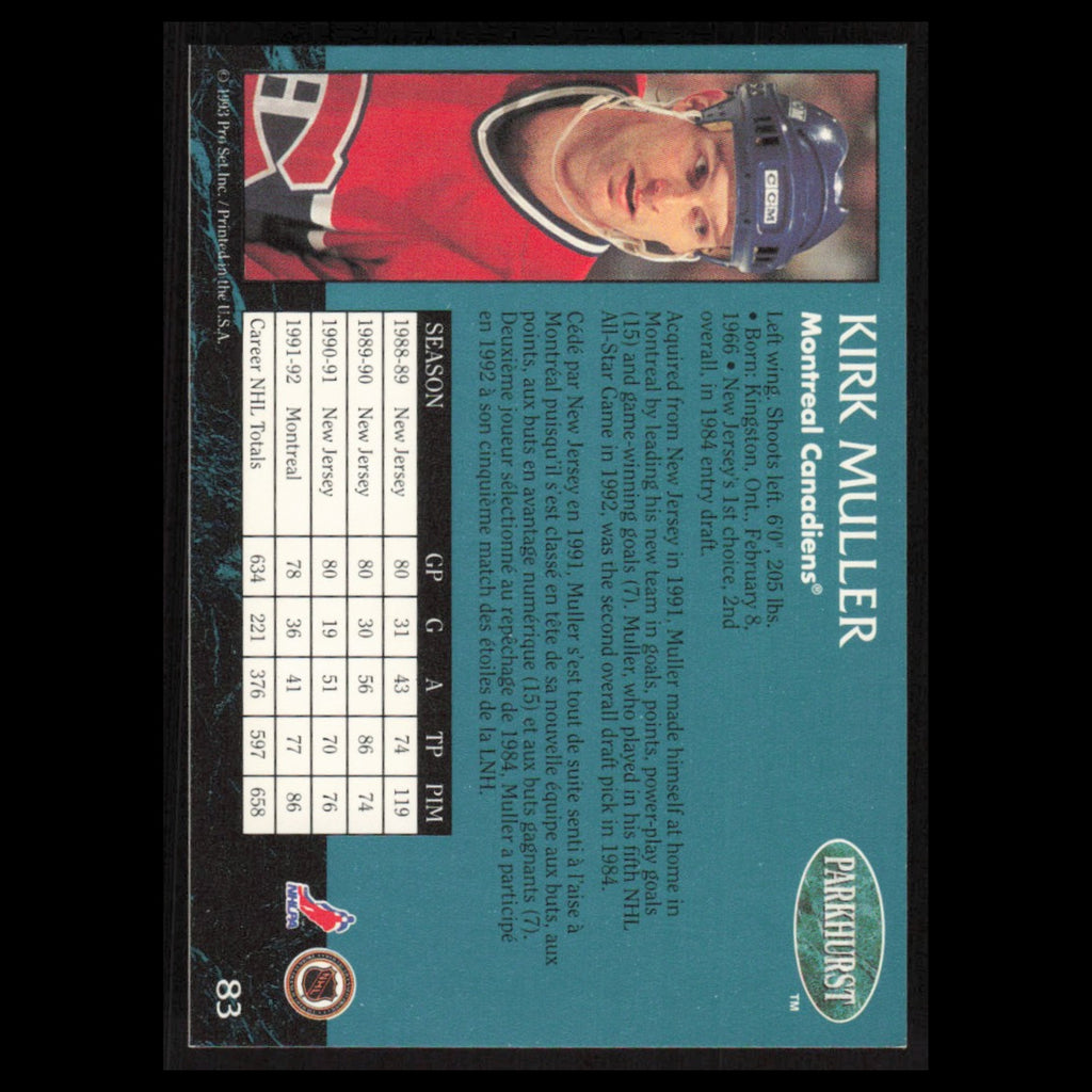 Kirk Muller #83 1992 Parkhurst Montreal Canadiens Hockey Card NHL NM