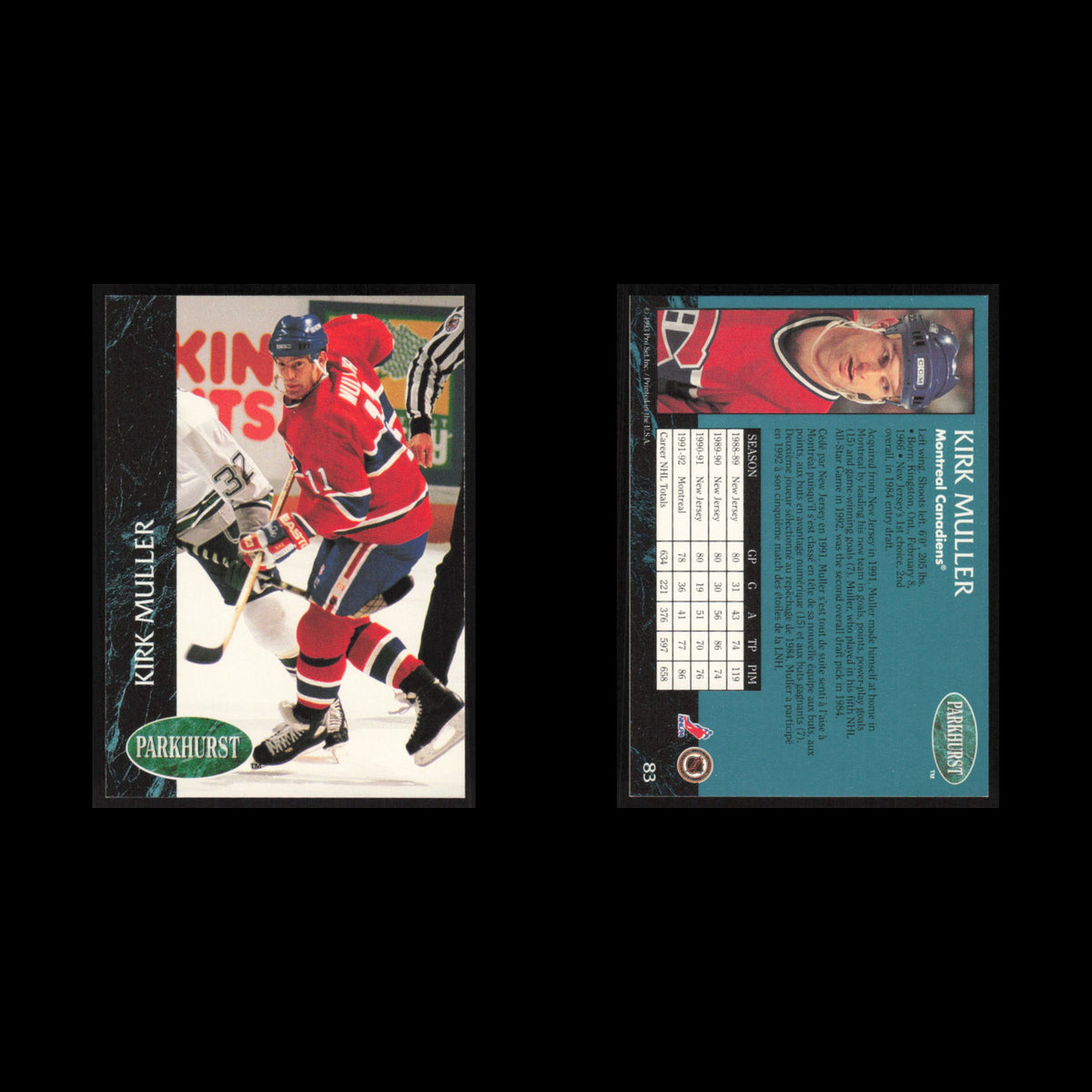 Kirk Muller #83 1992 Parkhurst Montreal Canadiens Hockey Card NHL NM