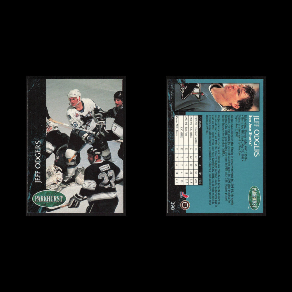 Jeff Odgers #398 1992 Parkhurst San Jose Sharks Hockey Card NHL NM