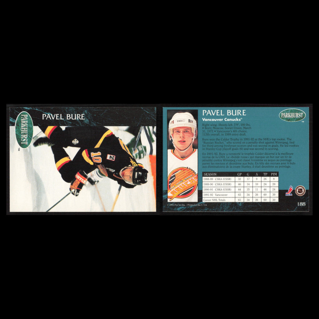 Pavel Bure #188 1992 Parkhurst Vancouver Canucks Hockey Card NHL NM