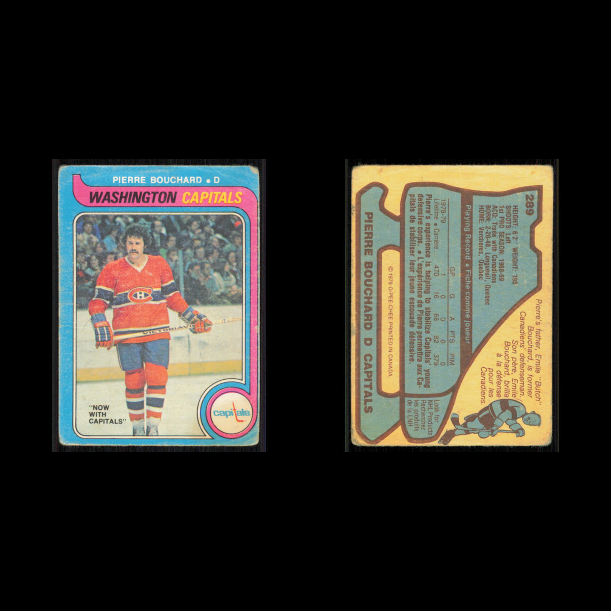 Pierre Bouchard #289 1979 O-Pee-Chee Washington Capitals Hockey Card NHL Poor