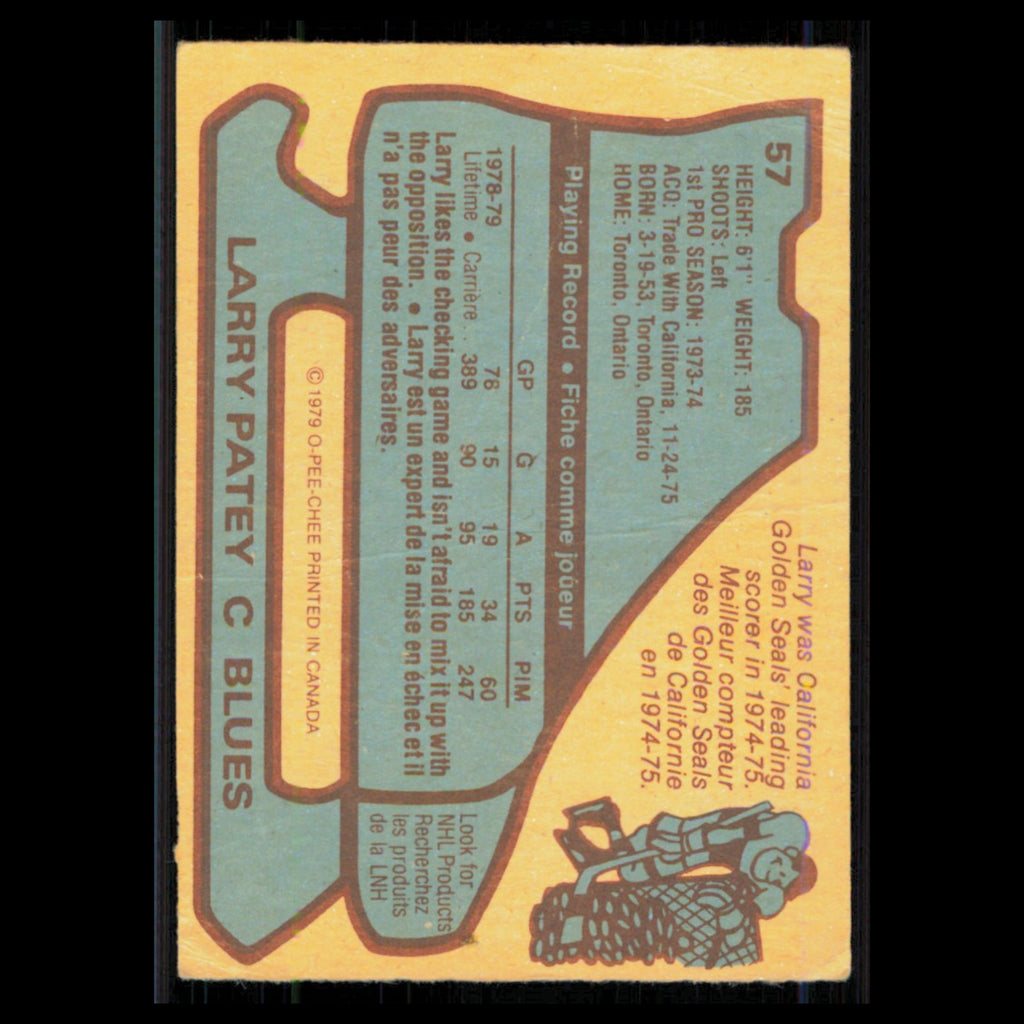 Larry Patey #57 1979 O-Pee-Chee St. Louis Blues Hockey Card NHL Poor