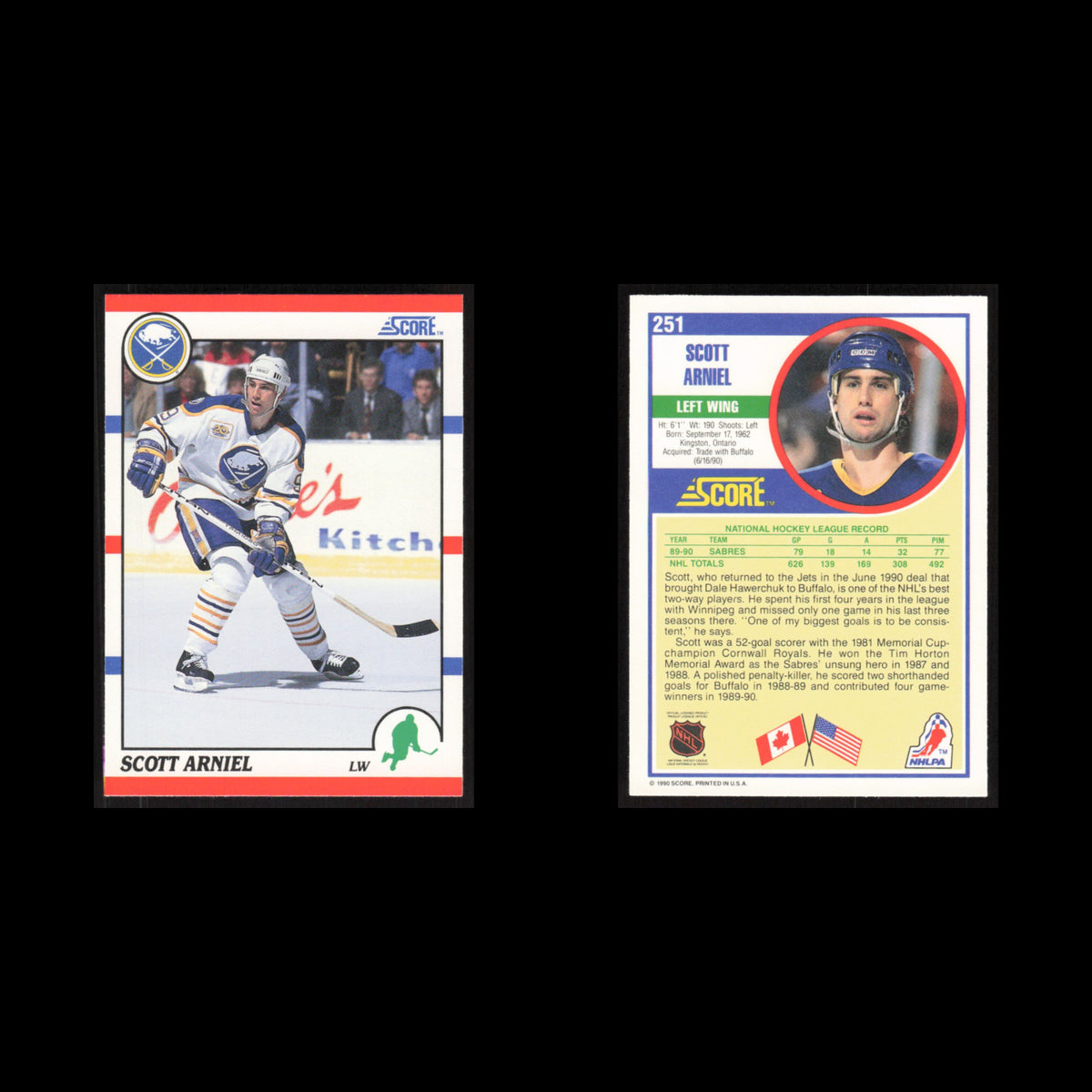 Scott Arniel #251 1990 Score Buffalo Sabres Hockey Card NHL NM