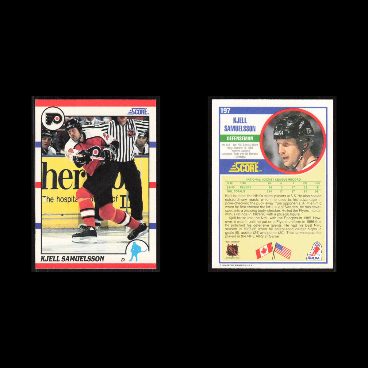 Kjell Samuelsson #197 1990 Score Philadelphia Flyers Hockey Card NHL NM