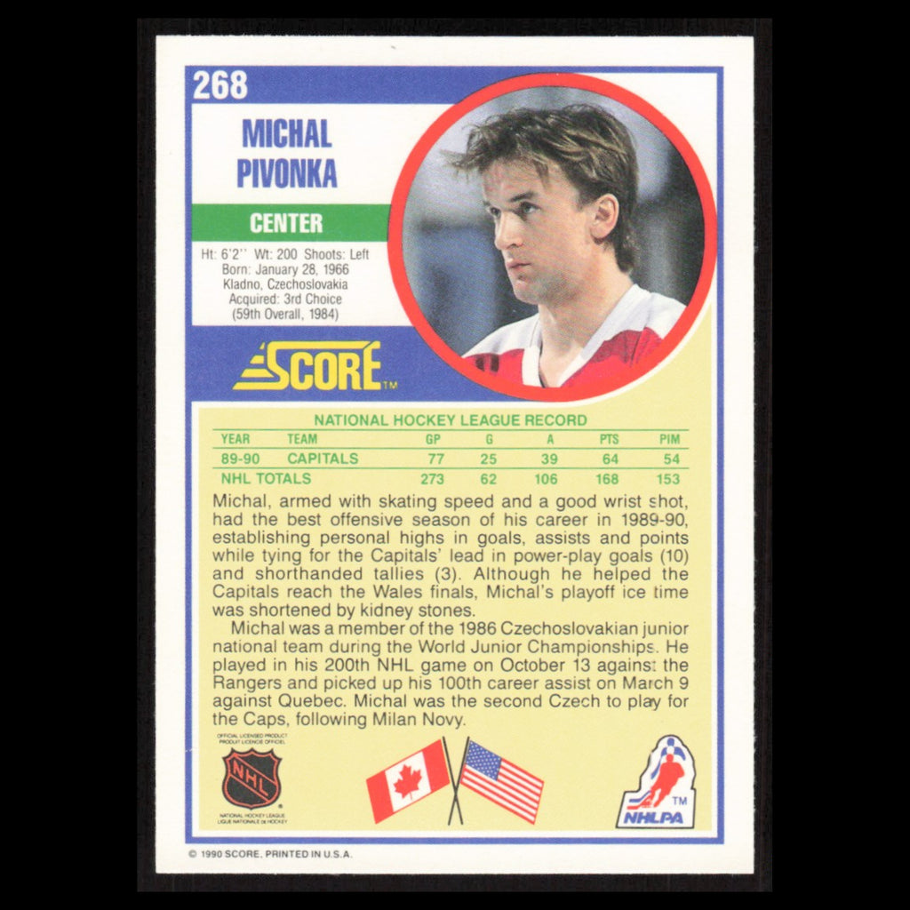 Michal Pivonka Rookie #268 1990 Score Washington Capitals Hockey Card NHL NM