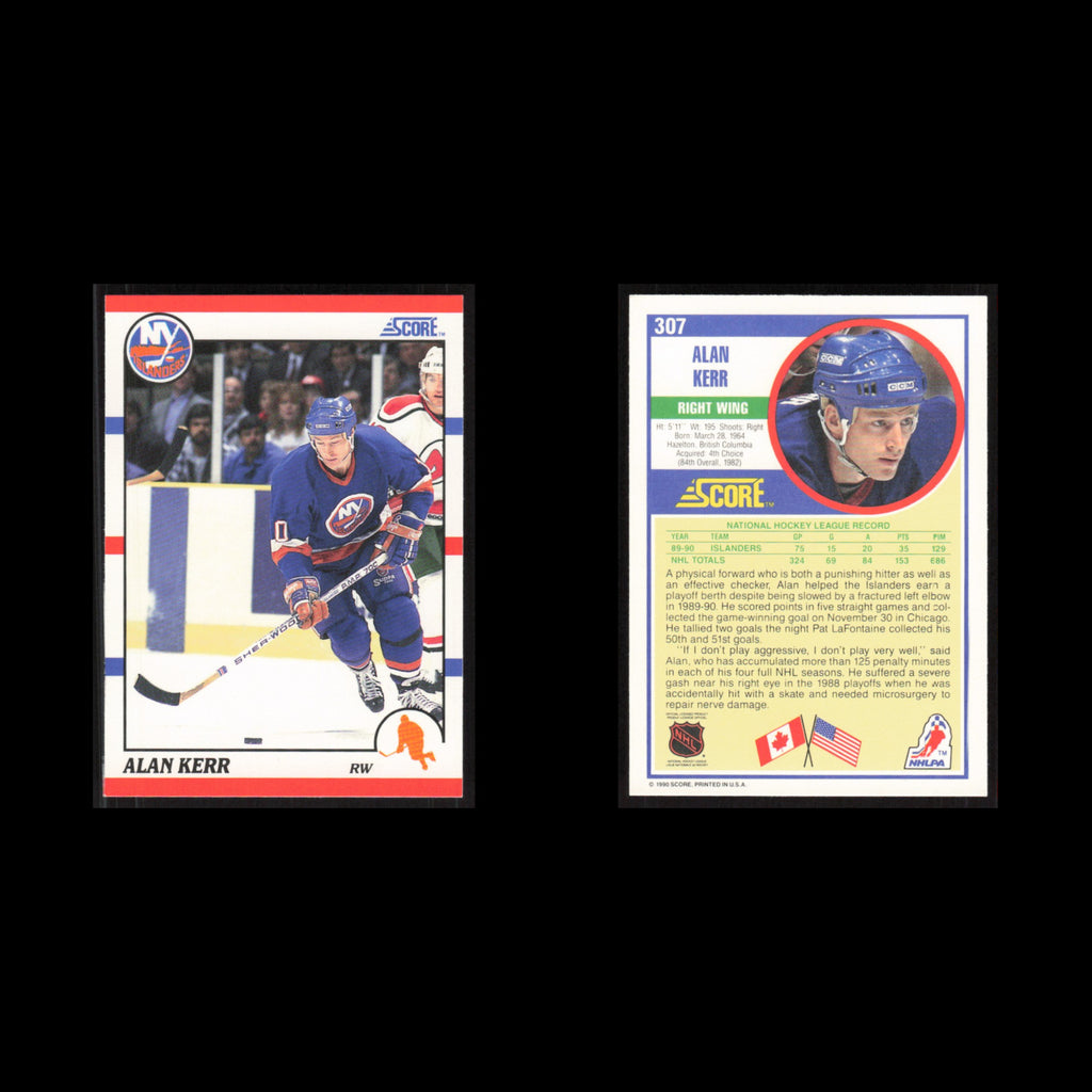 Alan Kerr #307 1990 Score New York Islanders Hockey Card NHL NM