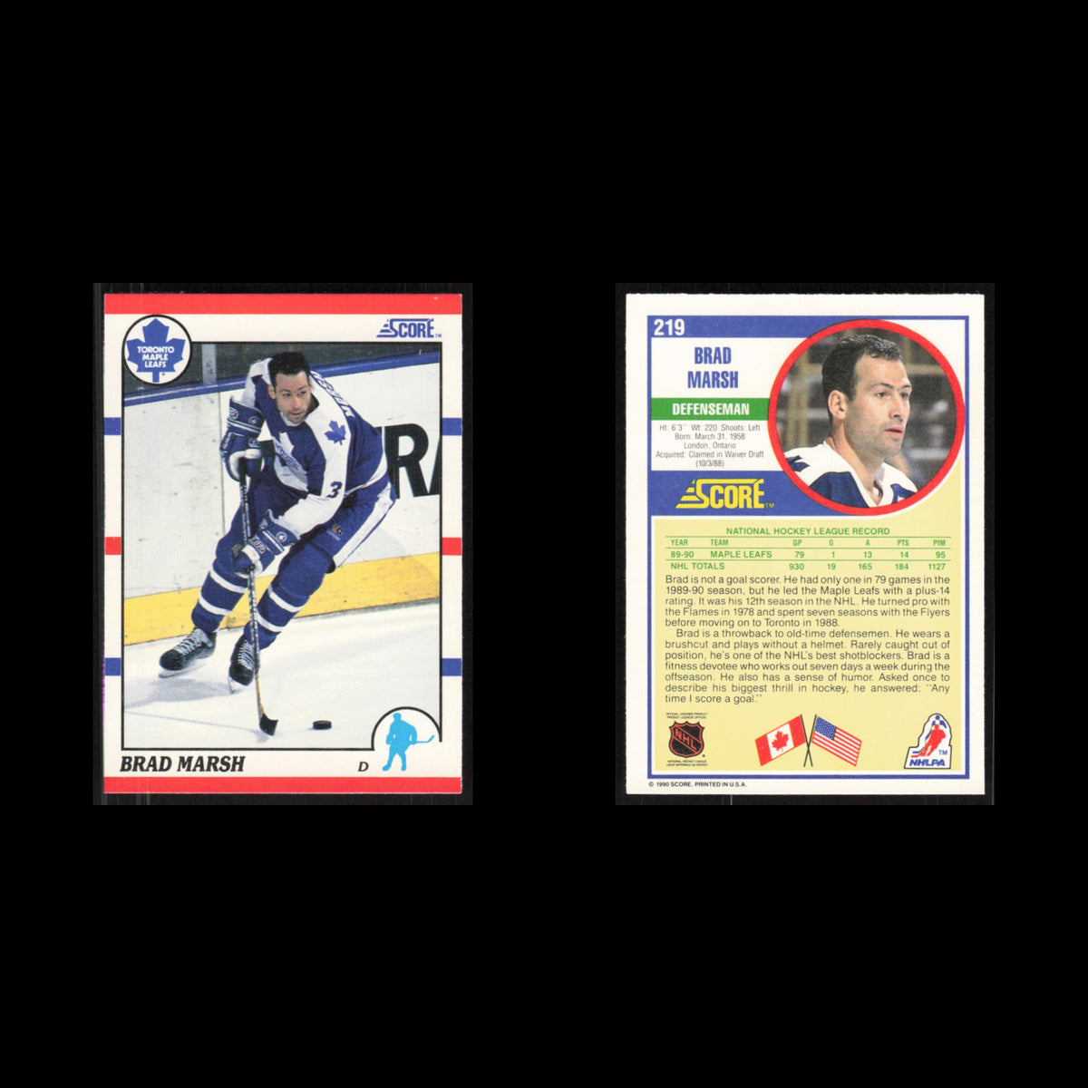 Brad Marsh #219 1990 Score Toronto Maple Leafs Hockey Card NHL NM