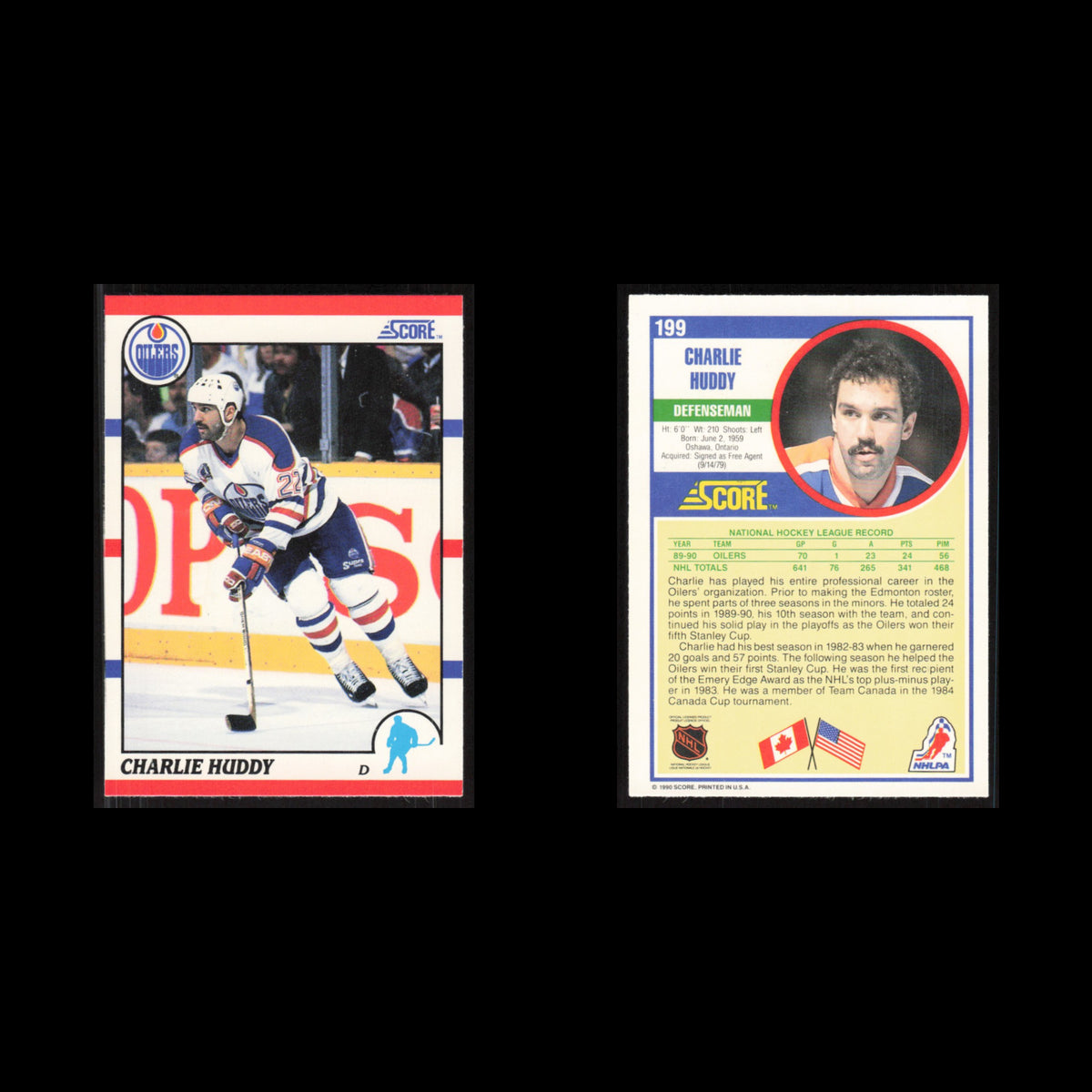 Charlie Huddy #199 1990 Score Edmonton Oilers Hockey Card NHL NM