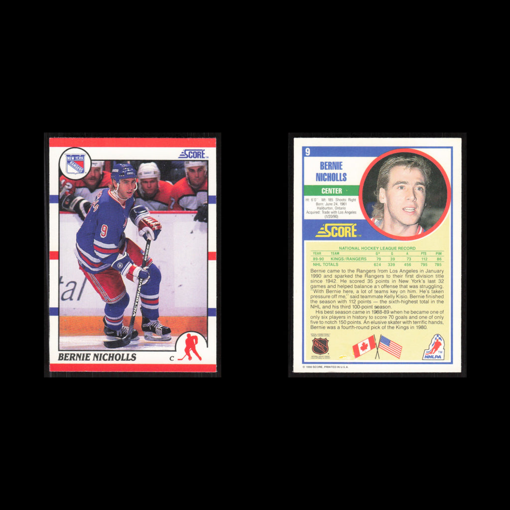 Bernie Nicholls #9 1990 Score New York Rangers Hockey Card NHL NM