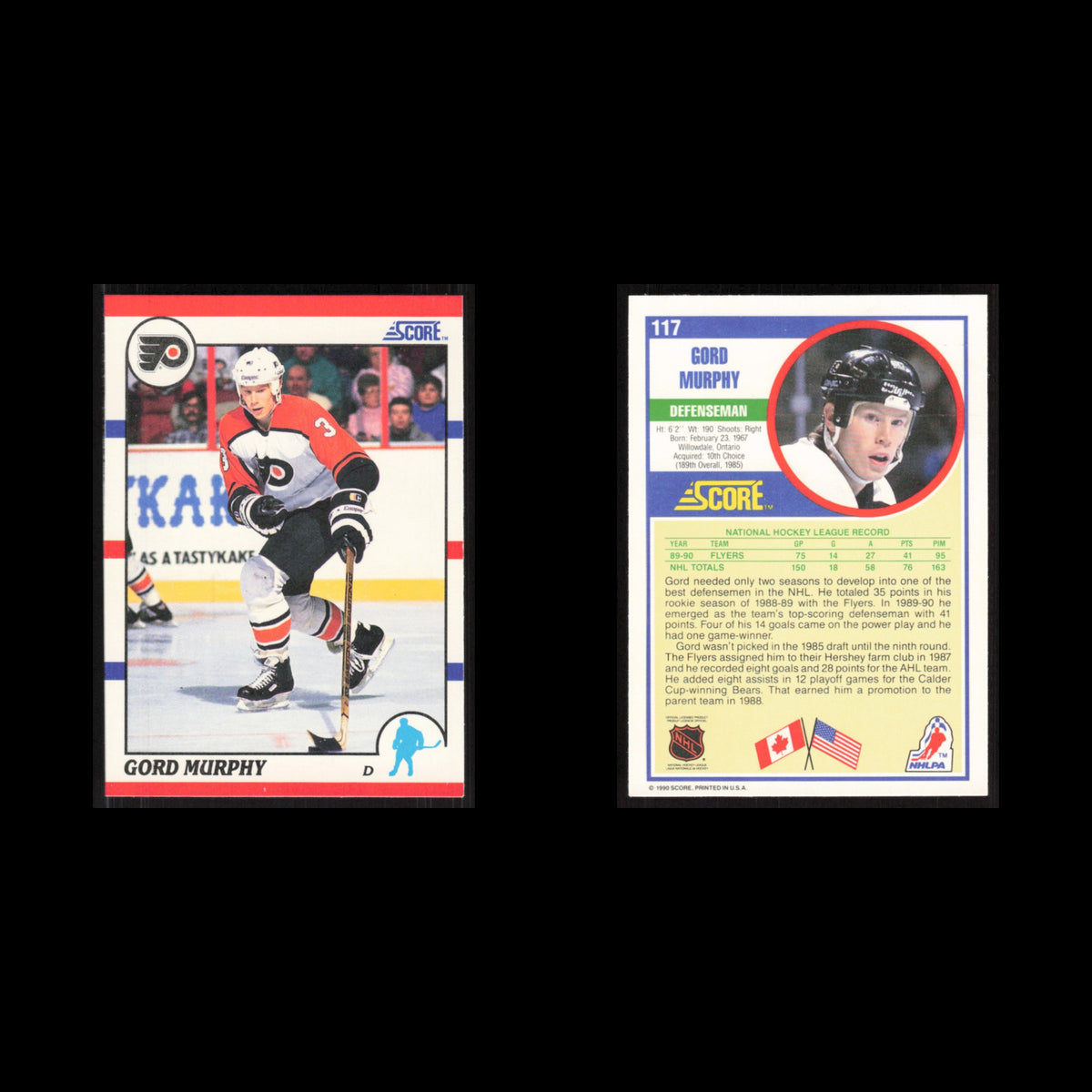 Gord Murphy Rookie #117 1990 Score Philadelphia Flyers Hockey Card NHL NM