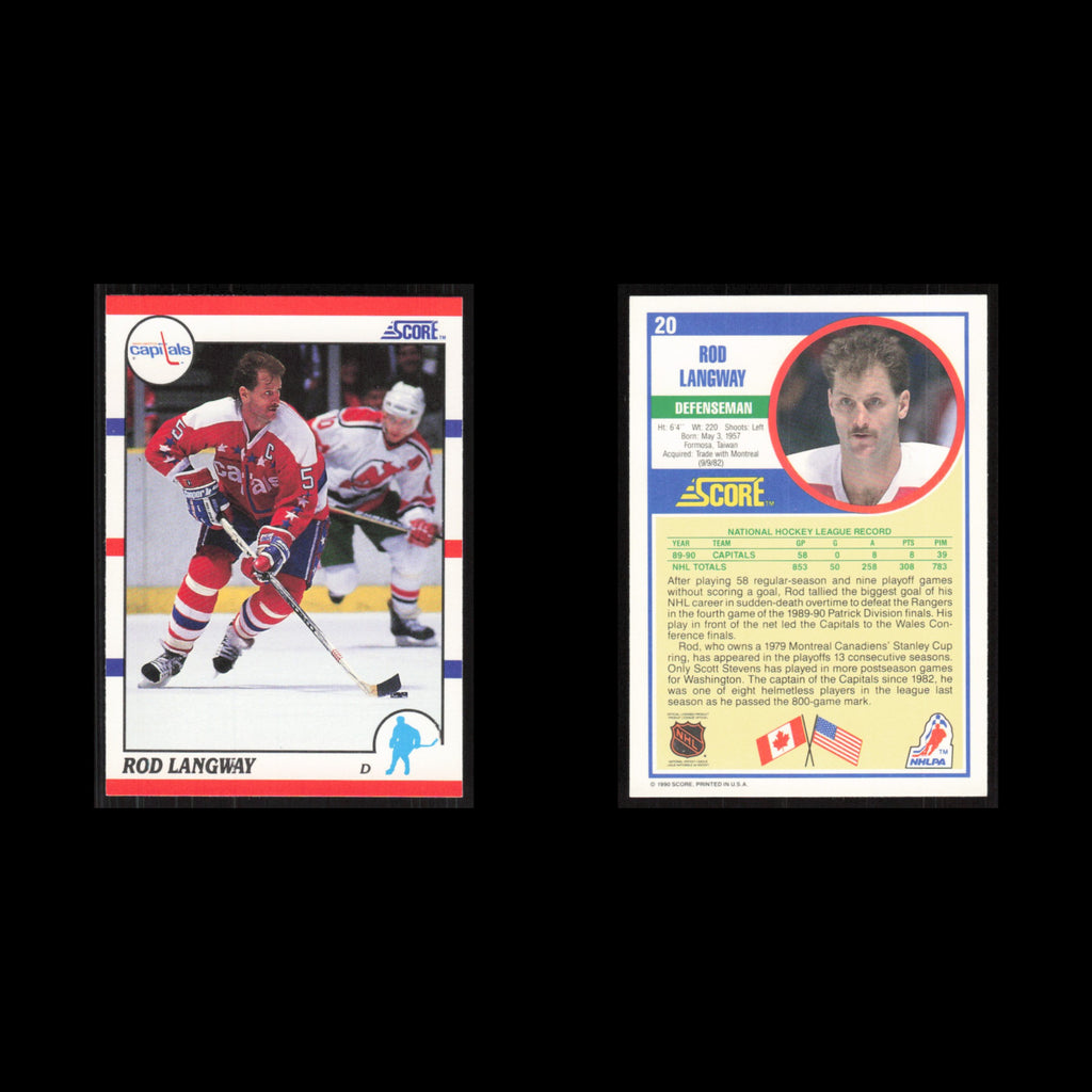 Rod Langway #20 1990 Score Washington Capitals Hockey Card NHL NM