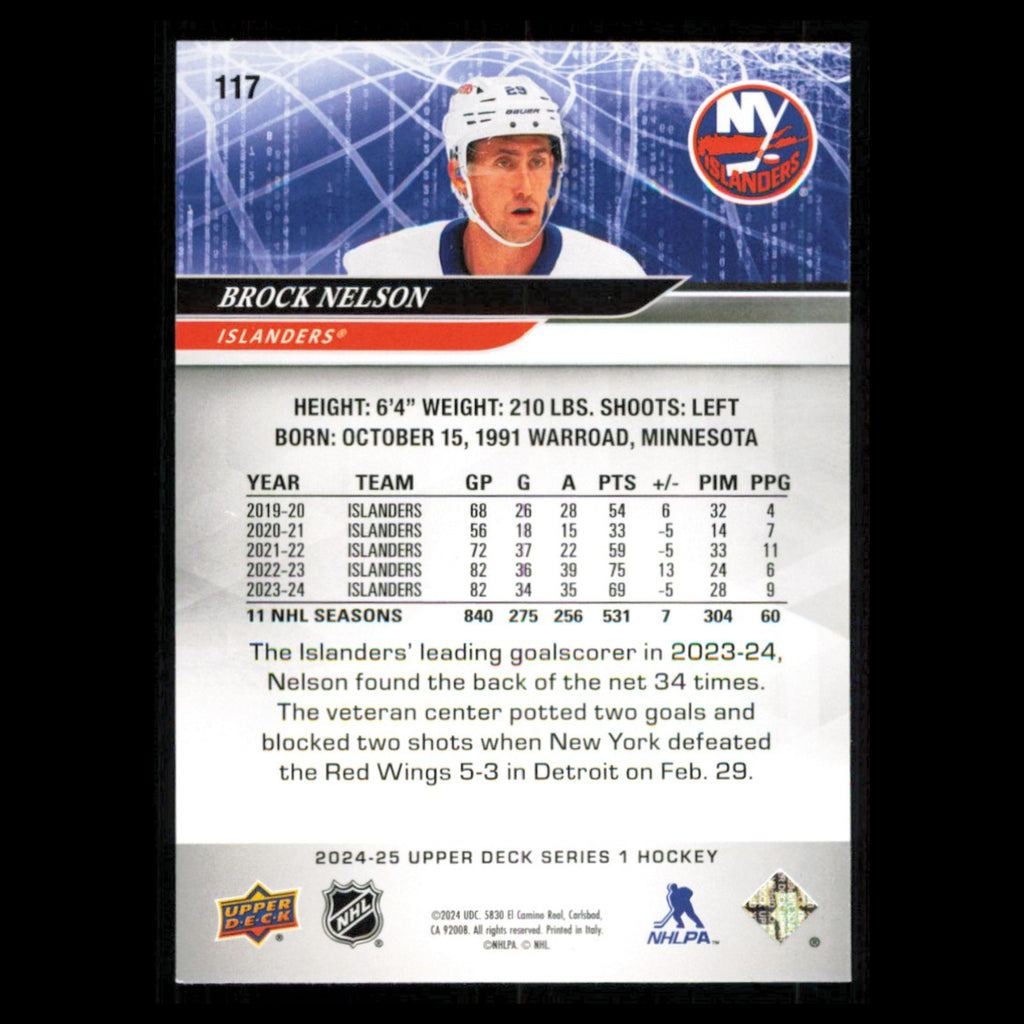 Brock Nelson #117 2024 Upper Deck New York Islanders Hockey Card NHL NM